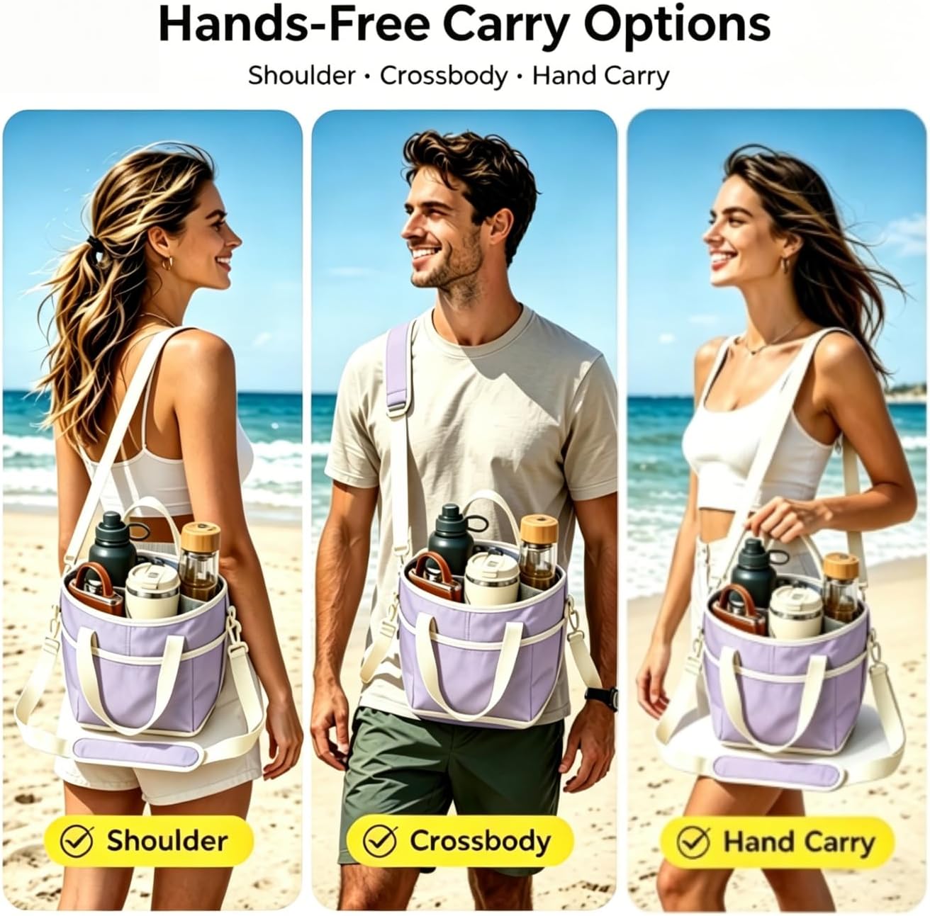4 Compartment Drink Carrier Bag, Insulated Reusable Tote for 4 Tumblers with Adjustable Strap, Perfect for Car Travel, Camping, Picnic, Family Outings (Light Purple) image 5