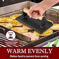 Vista 3 de HaSteeL Prensa de tocino de hierro fundido, prensa de hamburguesa para plancha Teppanyaki de parte superior plana, prensa redonda resistente de 7
