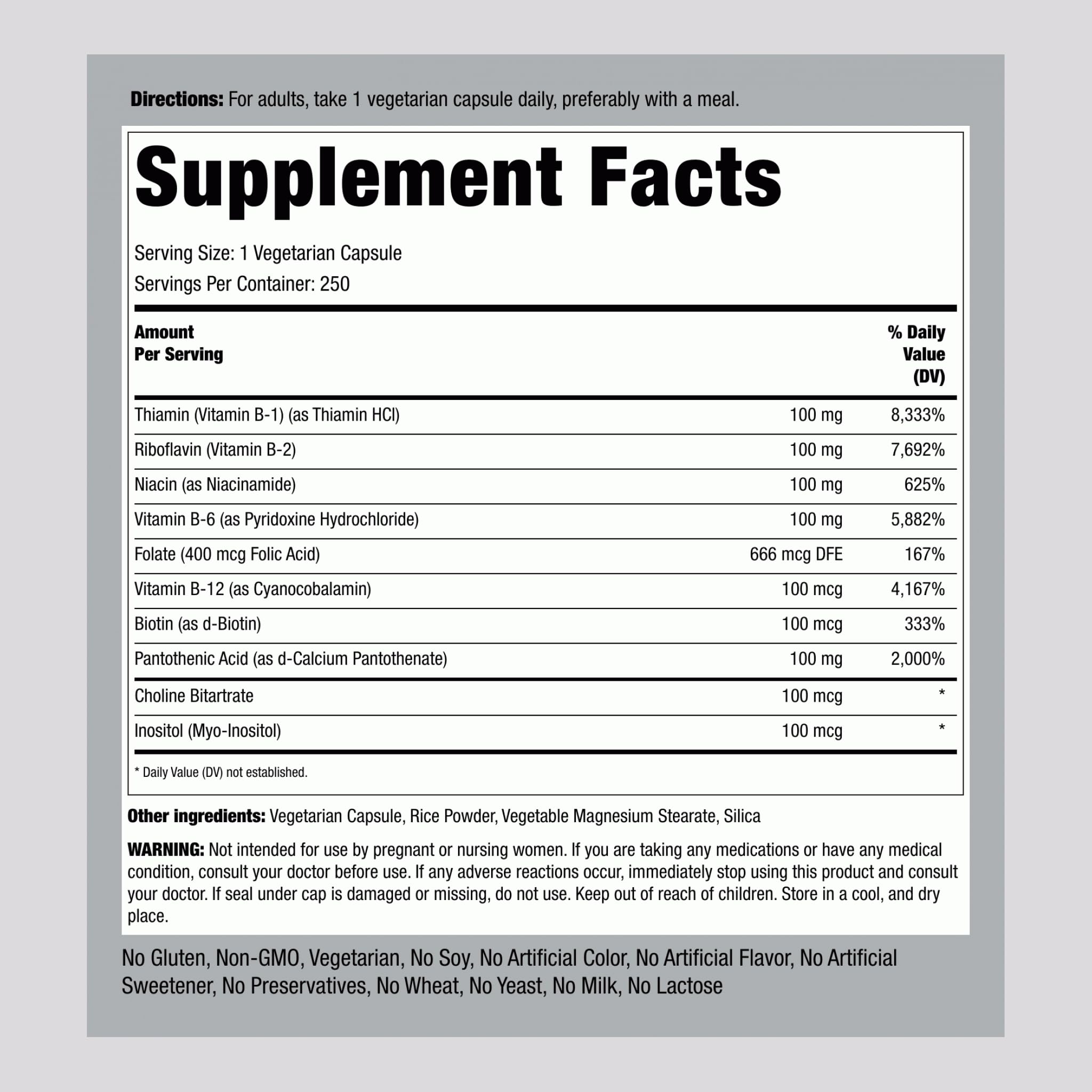 Piping Rock B100 Complex Vitamins | 250 Capsules — Amazon image 2