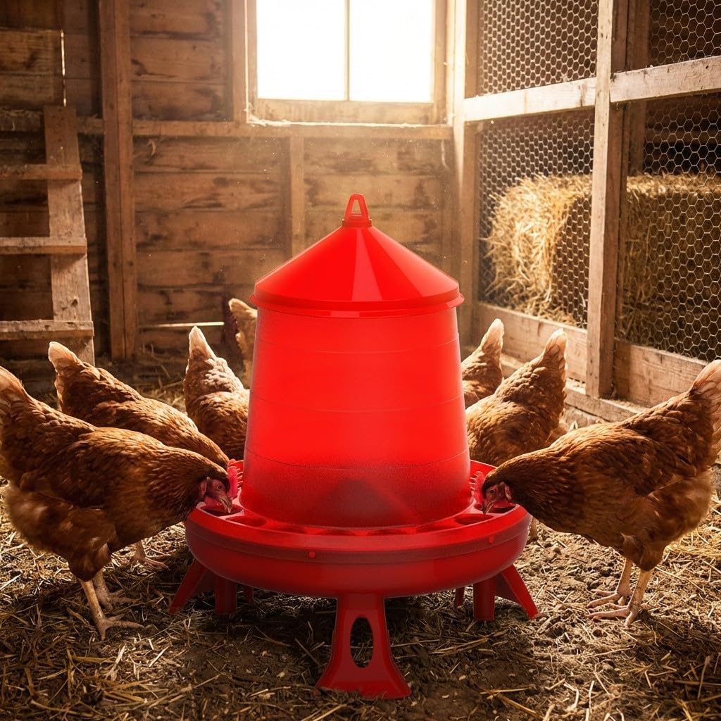 Suinga Tramoggia mangiatoia plastica galline con gambe 8 kg, 37x37x45 cm, rosso