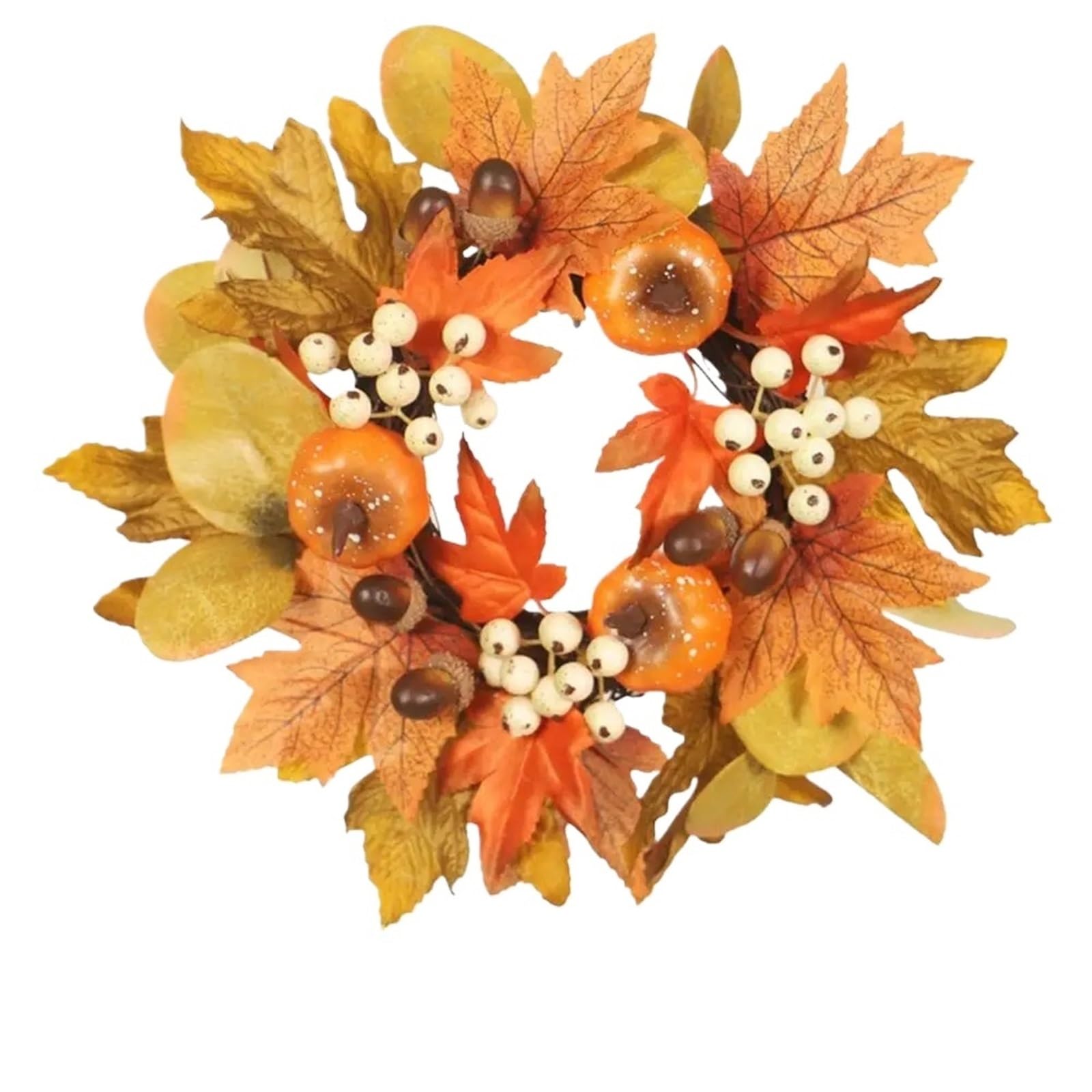Autumn Wreath Candle Rings Wreaths Artificial Pumpkin Maple Leaves Garland 11.8in Small Wreath Autumn with