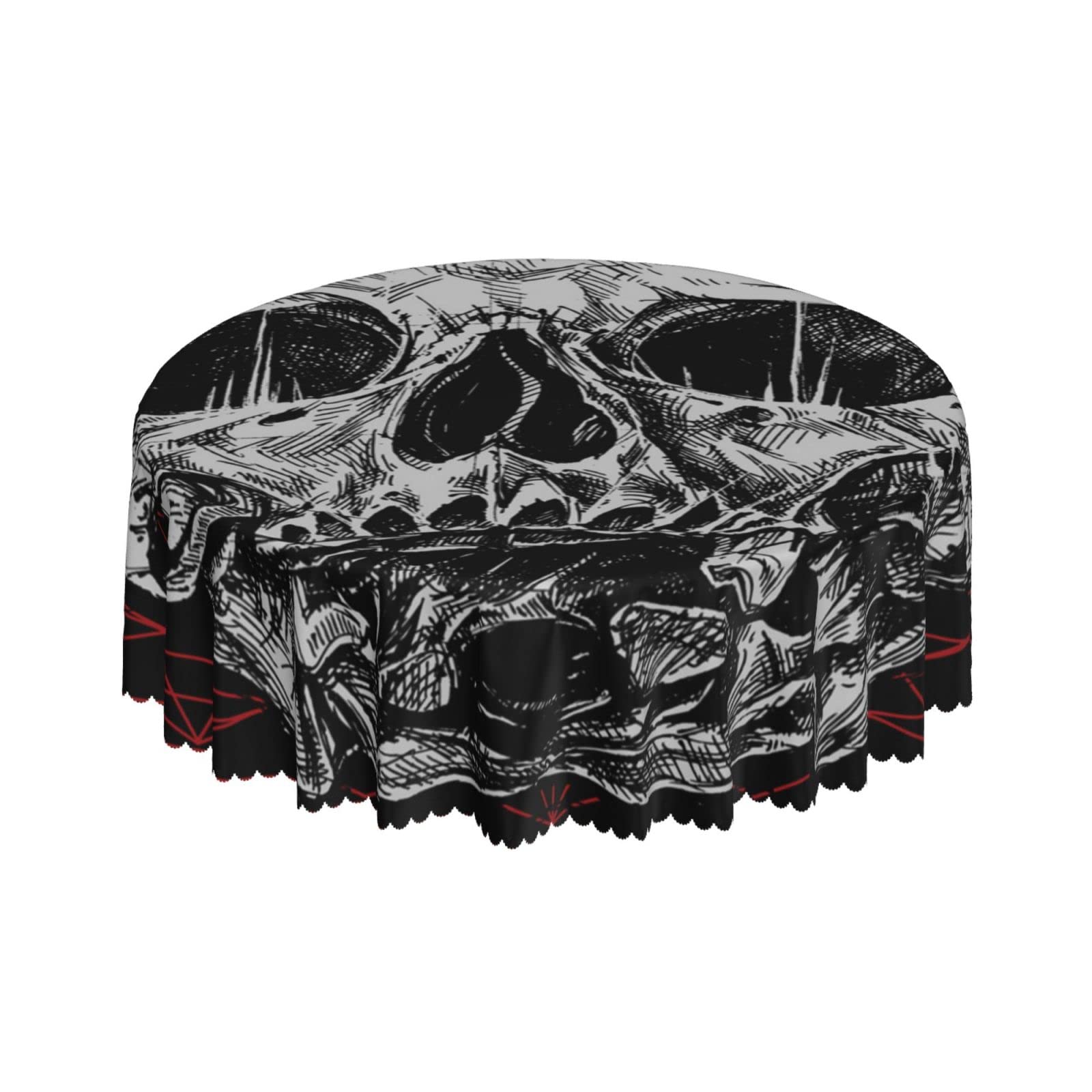 Lsjuee Skull Mystical Geometric Symbol Black Round Tablecloth 60 Inch Printed Washable Tablecloth for Dining Party Holiday Fall Home Decorative