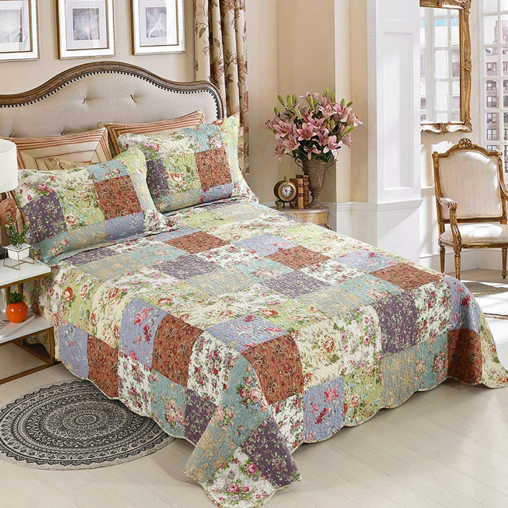 Boutis coton 2 personnes matelassé de luxe grand format 230x250cm avec ses 2 taies d'oreiller
