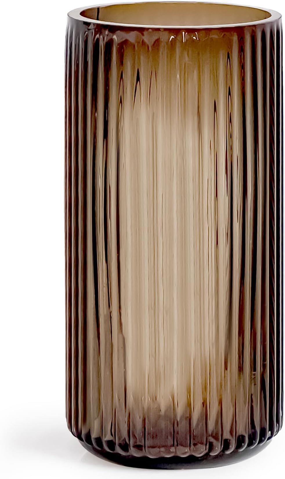 7.5" Flower Vase for Decor Ribbed Glass Vase Modern for Centerpieces Desktop Home Office Dining Living Room Wedding (Amber)