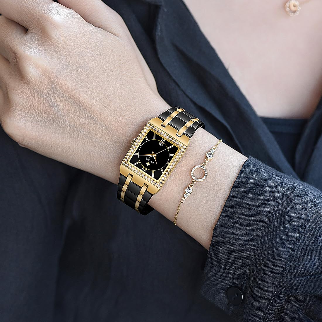 WWOOR Orologi da donna per piccoli polsi in acciaio inossidabile Dainty Square Orologi per le donne con data Orologi da donna impermeabili Elegante vestito al quarzo Orologi da polso da donna Reloj de
