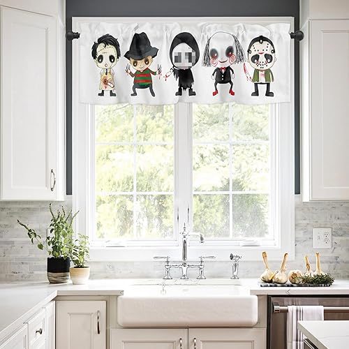Miniatura 2 de Cenefa clásica de personajes de películas aterradoras para decoración de Halloween, cortina de ventana de asesinos de dibujos animados aterradores