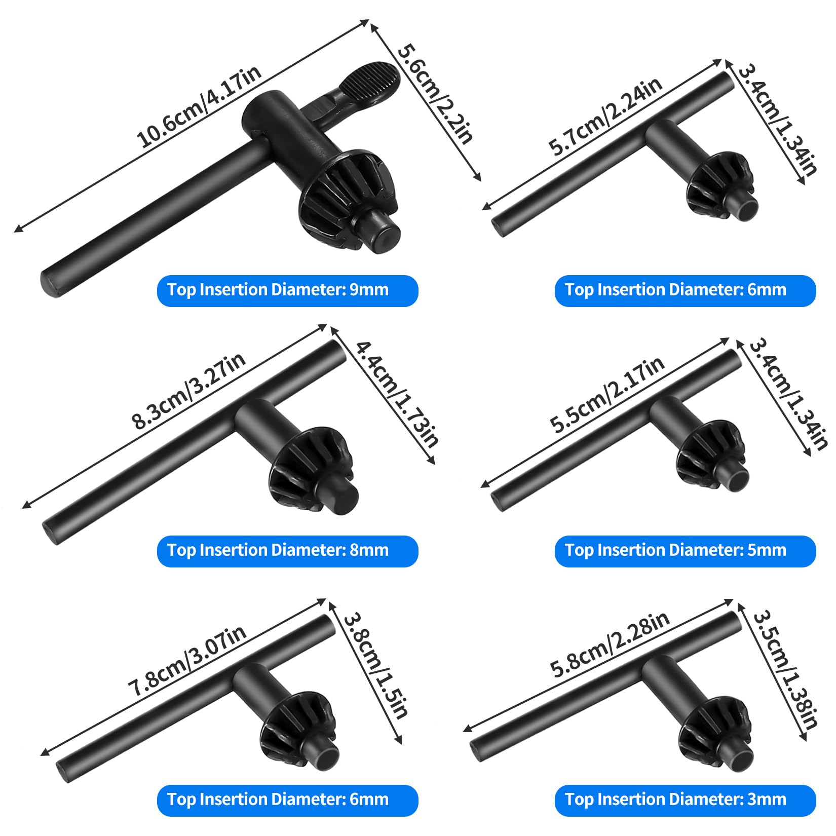 Tenbrachian 6 Pcs Drill Chuck Key Set, Replacement Drill Chuck Key Wrench Set, Universal Impact Hand Press Wrench Chucks - Image 2