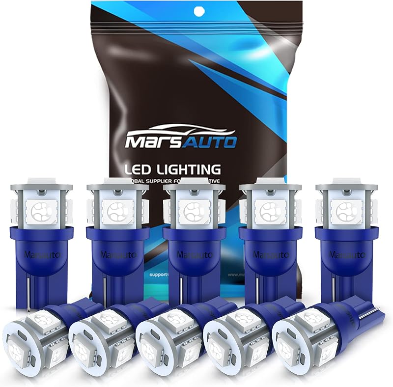 Lâmpadas LED 194/T10/168 Marsauto azuis 5 SMD para iluminação automotiva 12 V – Kit com 10 unidades