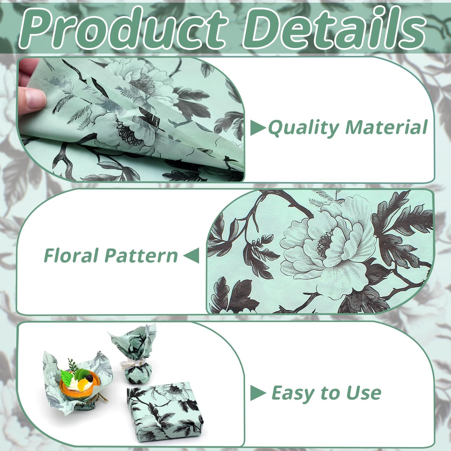 Benvo Floral Tissue Paper 20x29 Inch - 20 Sheets Decoupage Craft Paper for Gift Wrapping, Flower DIY Art Projects, Spring Wedding, Birthday & Baby Shower Decorations(Style L)