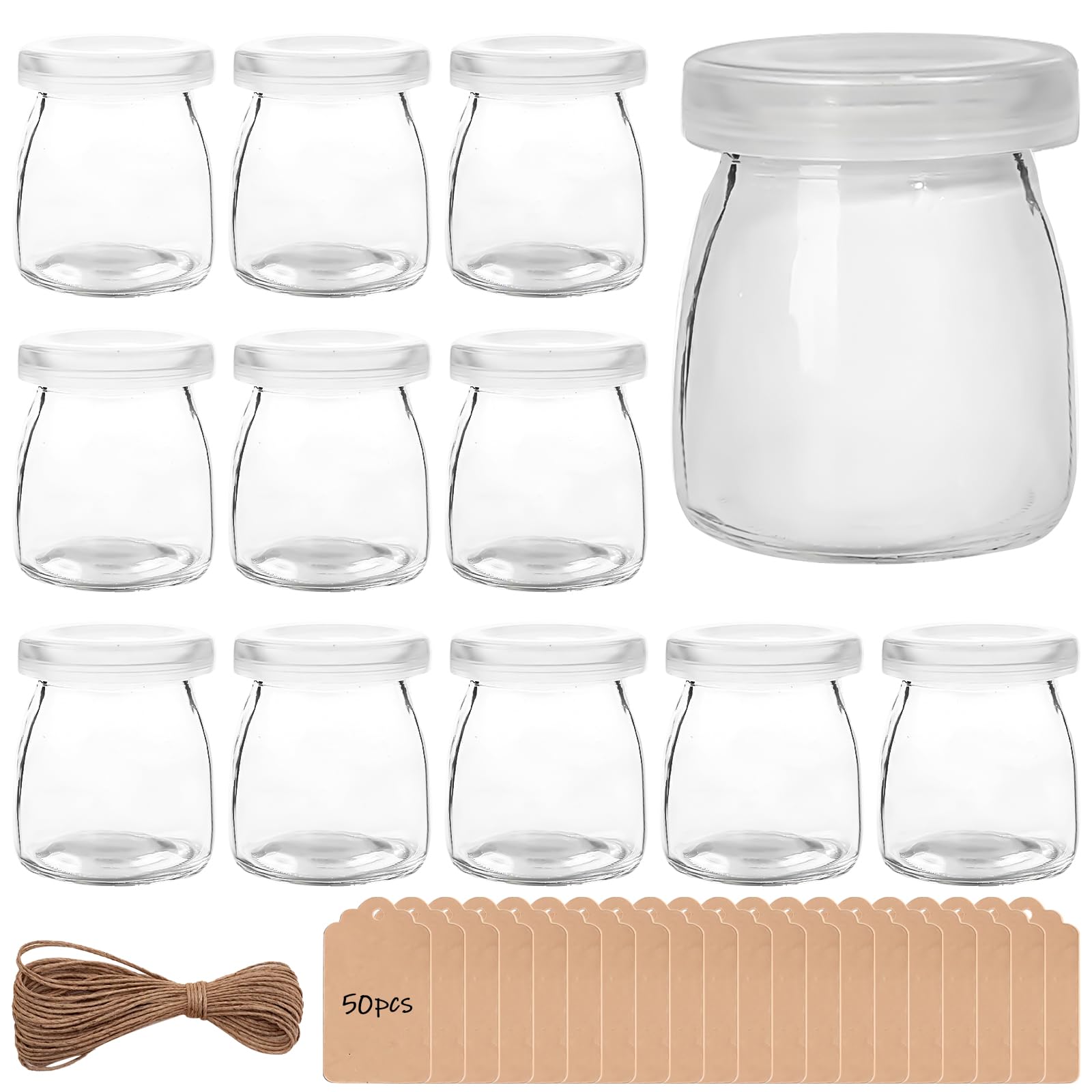 GBKDQQ 12 tarros de yogur transparentes con tapa de 200 ml, tarros de postre transparentes con tapa, tarros de yogur con tapa, tarros de tulipán para mermelada, miel, postres, velas, sin BPA