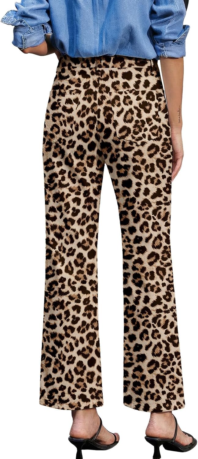 Astylish Women Animal Leopard Print Wide Leg High Waisted Jeans Tummy Control Casual Cropped Raw Hem Ankle Denim Pants - Image 4