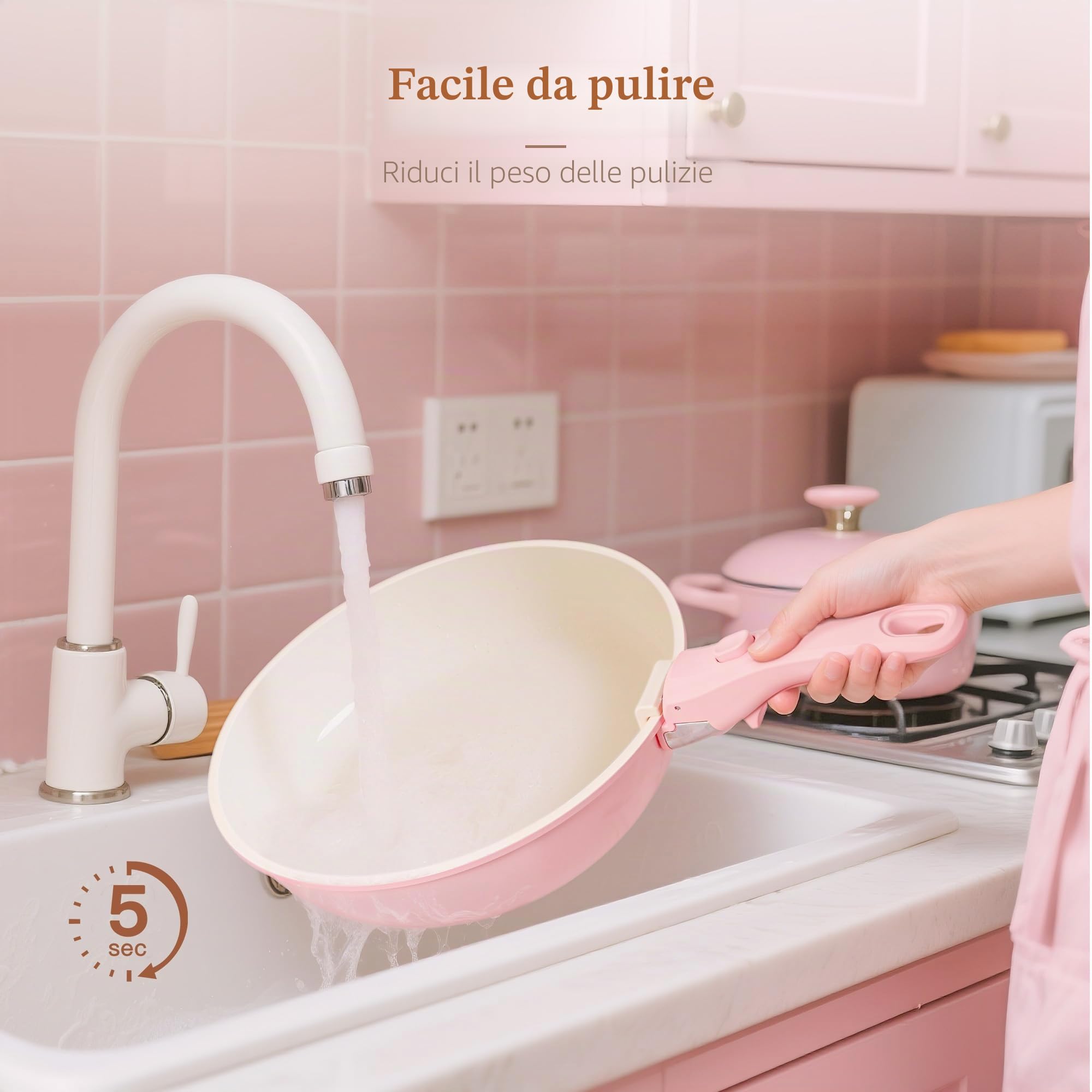 Astercook Set da 21 pentole e padelle antiaderenti, set di pentole in ceramica con manico staccabile, set da cucina per camper con manici rimovibili, adatto al forno, pronto per induzione, set