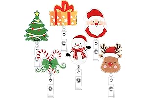 6 Pack Christmas Badge Reel Retractable with Alligator Swivel Clip