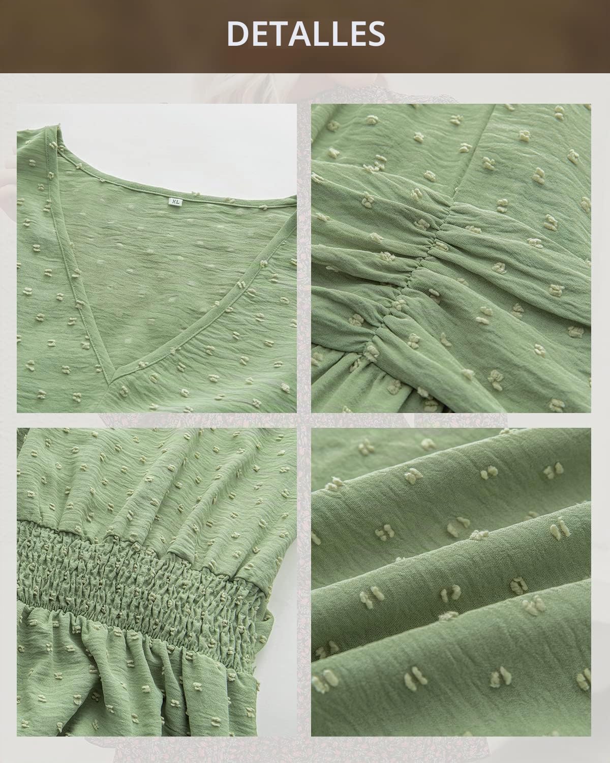 BebreezChic Vestido de verano largo para mujer, estilo bohemio, elegante, manga corta, cuello en V, cintura alta, con lunares suizos, con flores, vestido de playa