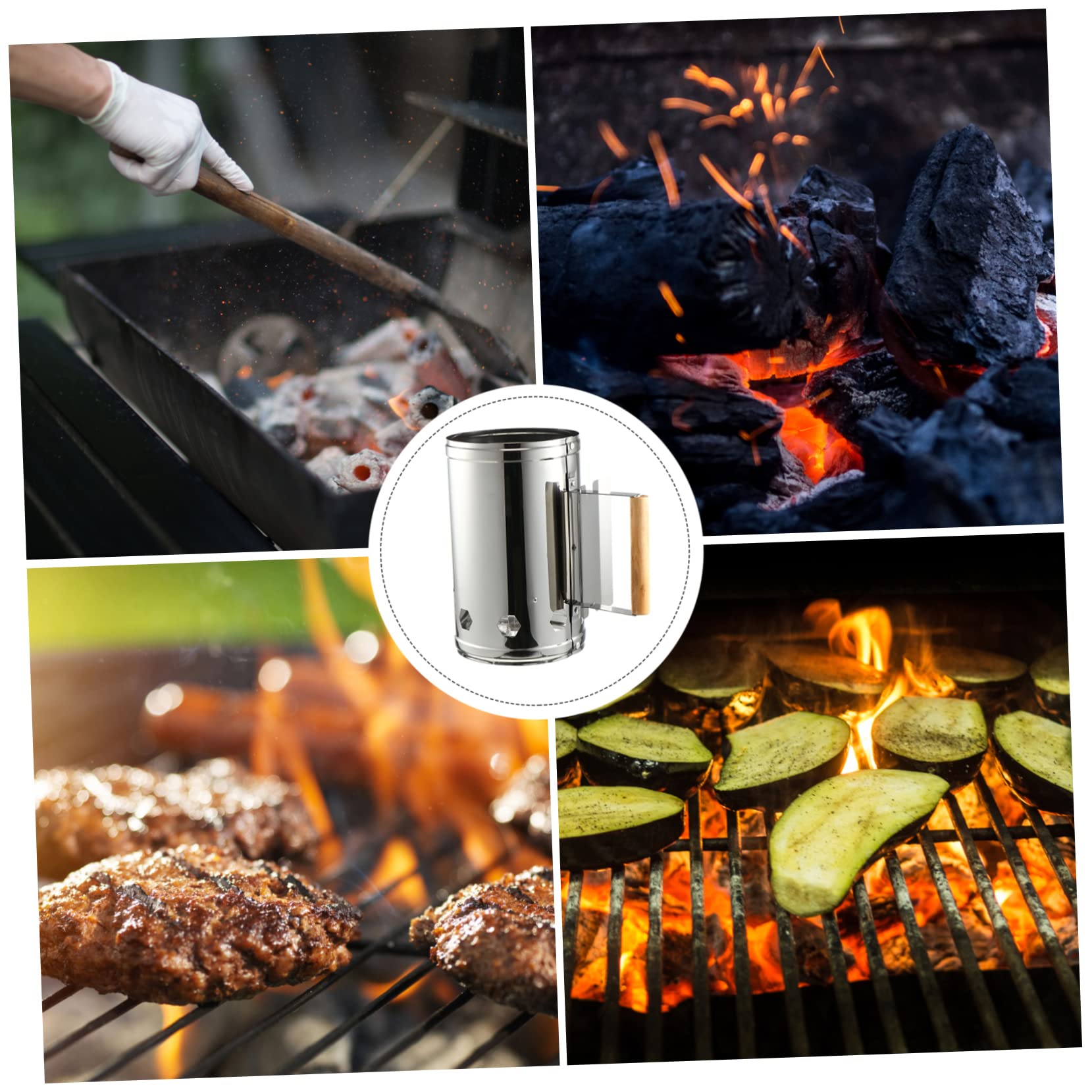 Toyvian Ciminiera di Accensione per Barbecue Manico Termoresistente e Corpo in Ferro Zincato, per Bracieri e Forni per Pizza All'aperto
