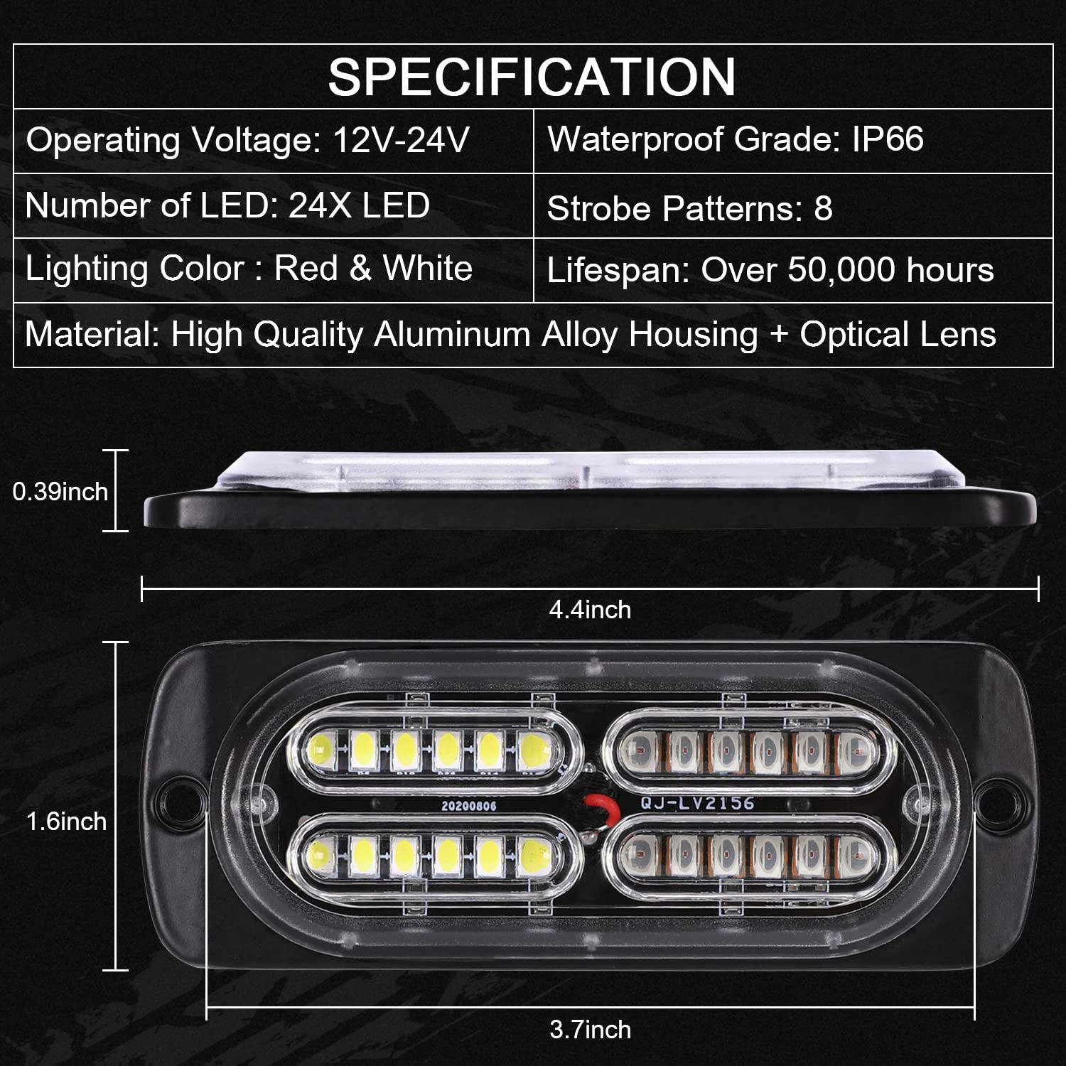 LINKITOM 4 luces estroboscópicas de advertencia de peligro de emergencia con 24 LED para montaje en superficie (rojo y blanco)