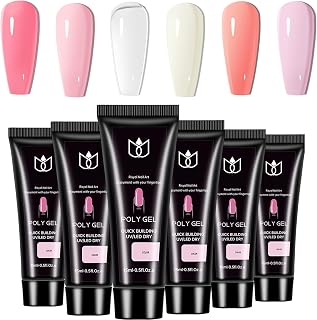 Poly Nail Extension Gel Nail Builder,6 Colors UV Poly Gel Set False Nail Gels Nail Extension,Nude Pink Nail Gel Enhancement Crystal Polygel for Beginners Nail Art French Manicure Women (6 Colors)