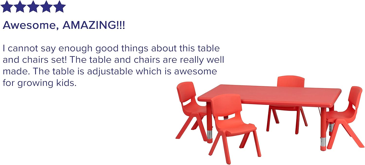 One-Day Sale: Up to 50% Off EMMA + OLIVER 24 W x 48 L Red Plastic Adjustable Activity Table Set-4 Chairs