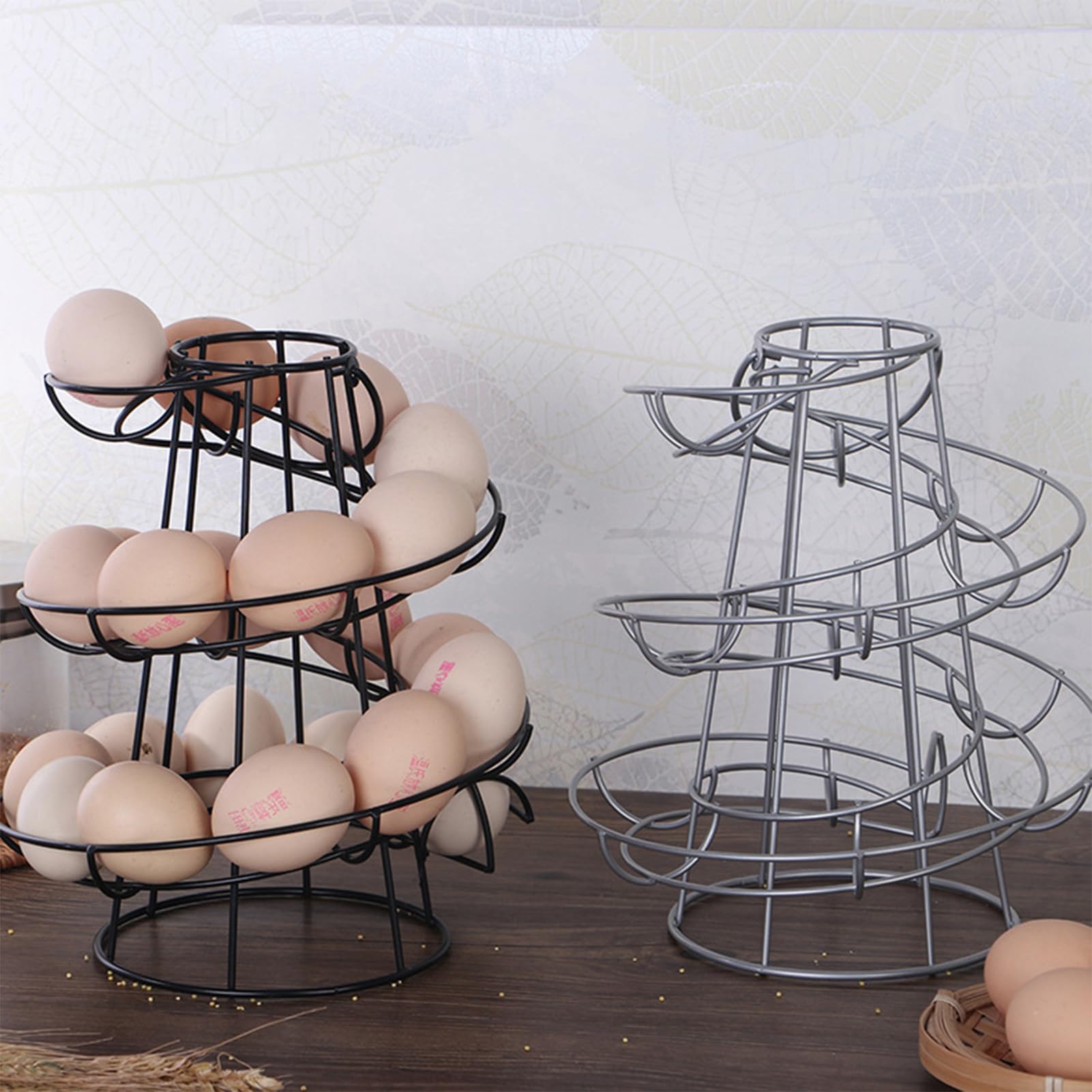 Portauova creativo a spirale per cucina, porta uova con grande capacità, 24 x 20 x 20 cm, porta uova robusto e rotante, design a spirale in acciaio inossidabile (argento)
