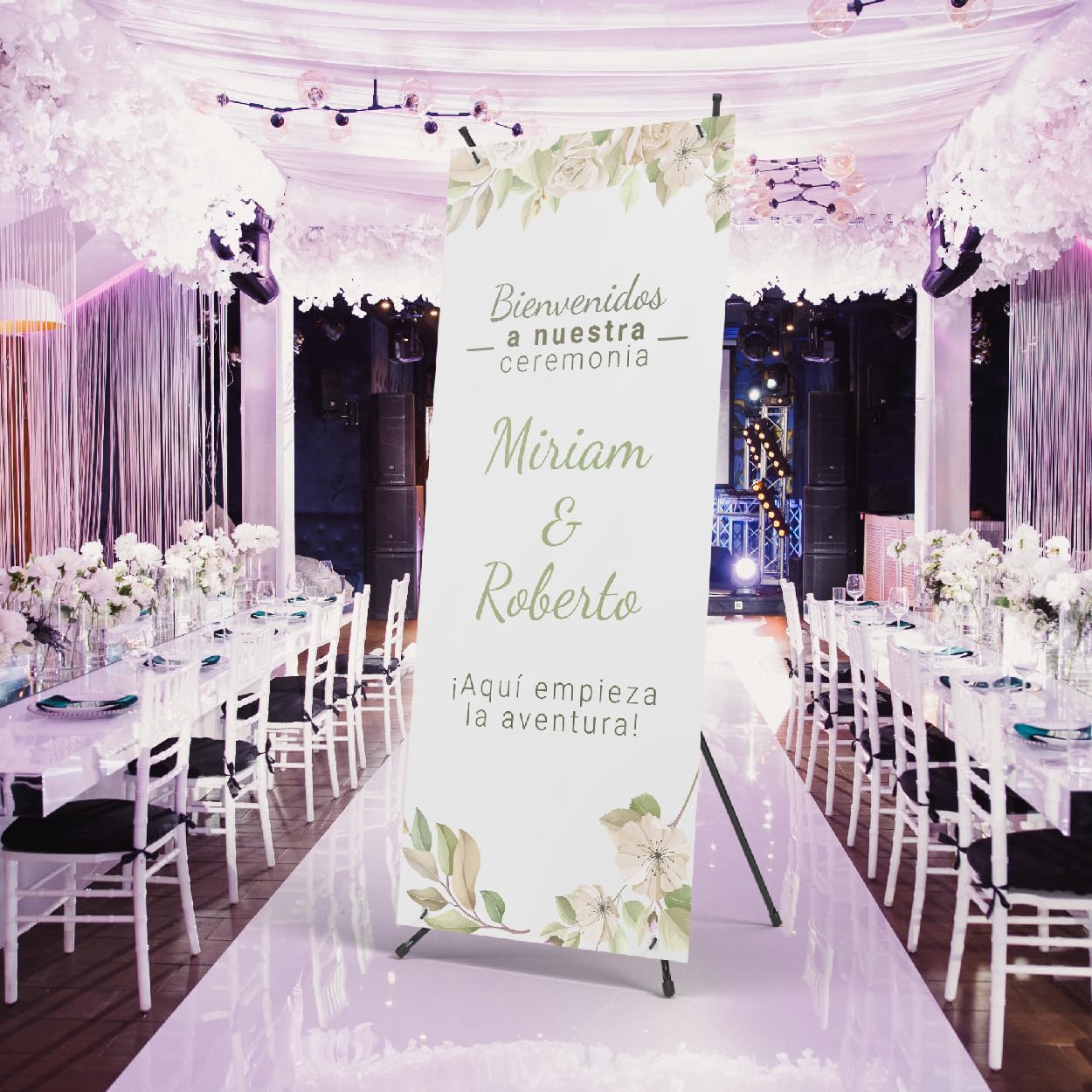 Cartel Bienvenida Boda Personalizado - Photocall Boda para Decoracion Boda | Print Stamp Love, Cartel personalizado, Lona personalizada PVC Resistente con Estructura, Montaje fácil (70x180cm) MODELO 4