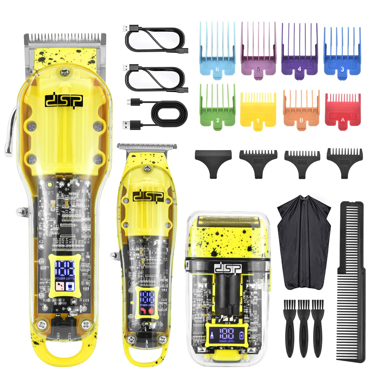 Dsp® coupe - cheveux pour hommes, tondeuse à barbe, rasoir à barbe set tondeuse à barbe professionnelle coupe - barbe à dégagement nul (Jaune)