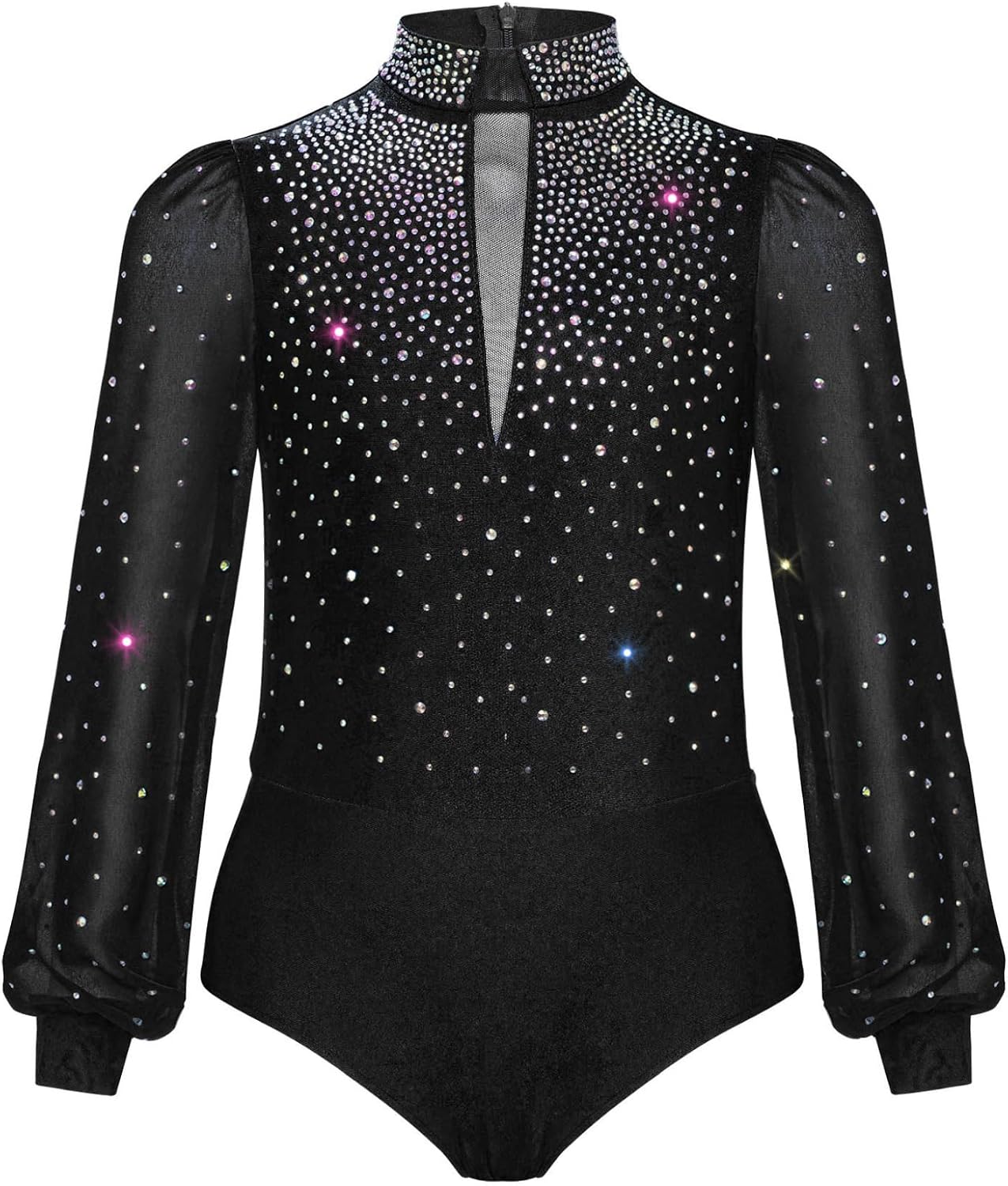 XUNZOO Boys Figure Ice Skating Dance Leotard Sparkly Rhinestone Latin Jazz Bodysuit Ballroom Stage Performance Shirt