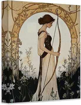 The Goddess Artemis Art Nouveau Greek Mythology Painting Wall Art 18x24 Stretched Canvas Poster Greek Art, Goddess Wall Art, Artemis Goddess, Greek Mythology Poster, Dorm Decor, Greek Home Decor