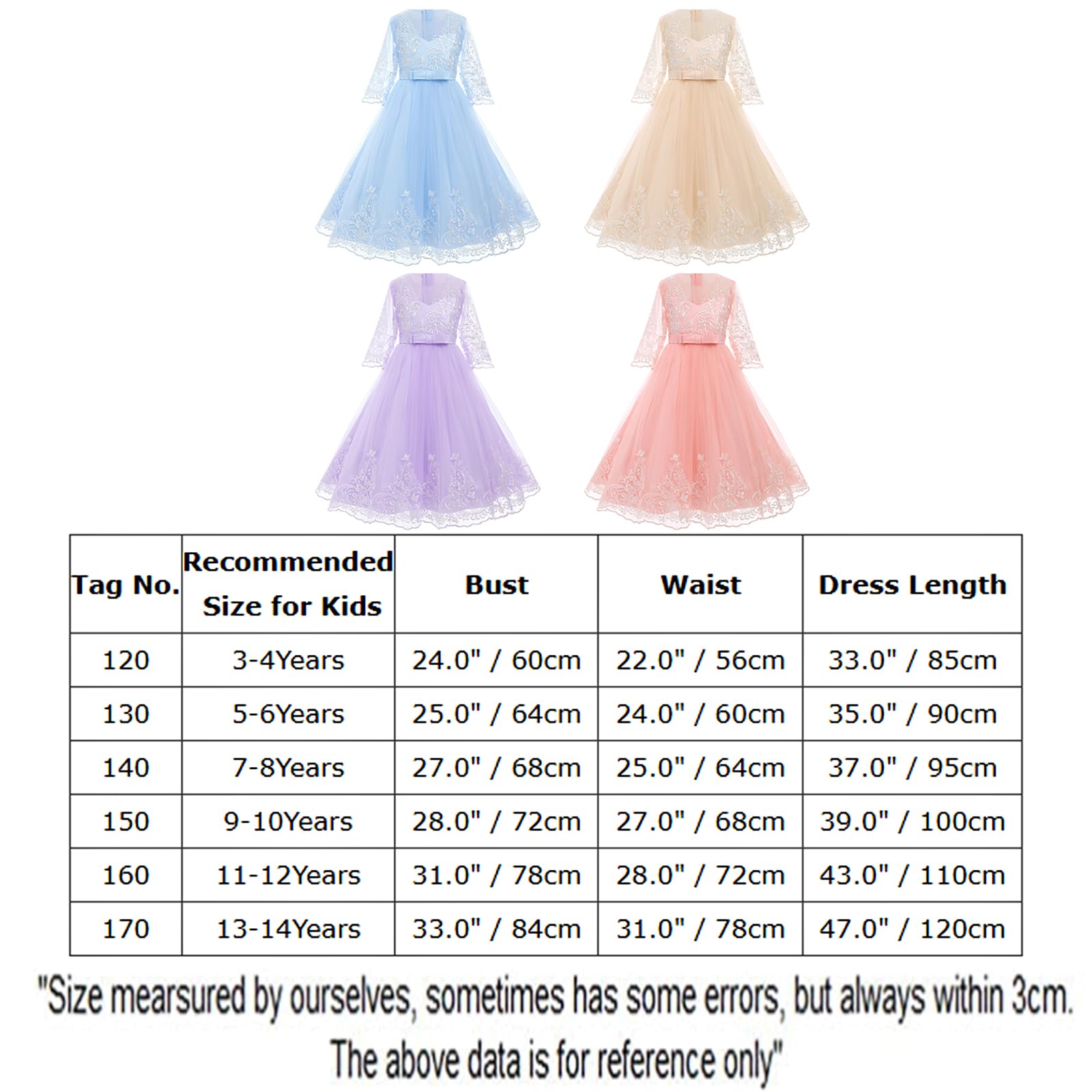 Odizli Vestidos de niña de flores para niñas con mangas 3/4, bordado de princesa, vestido de línea A, vestido festivo, boda, vestido largo de baile