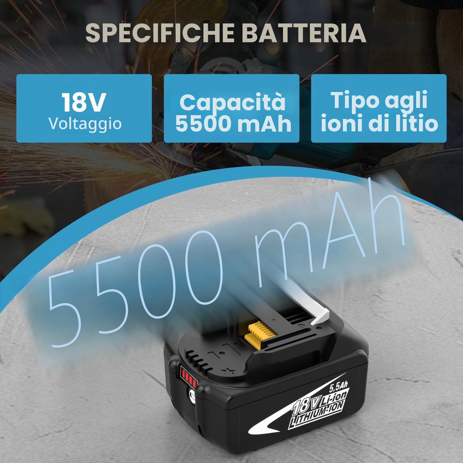 2X BL1860B Ricambio per Makita Batteria 18V 5,5Ah + Caricatore DC18RF BL1850B BL1840B BL1830B BL1820B BL1815N BL1890 con indicatore LED