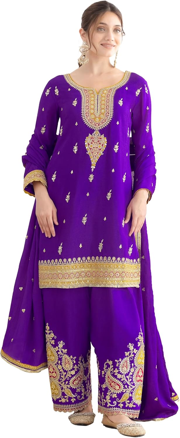 Indian Pakistani Eid Festival Ethnic Wear Chinon With Embroidered Full Sleeves Fancy Salwar Kameez For Women-2641