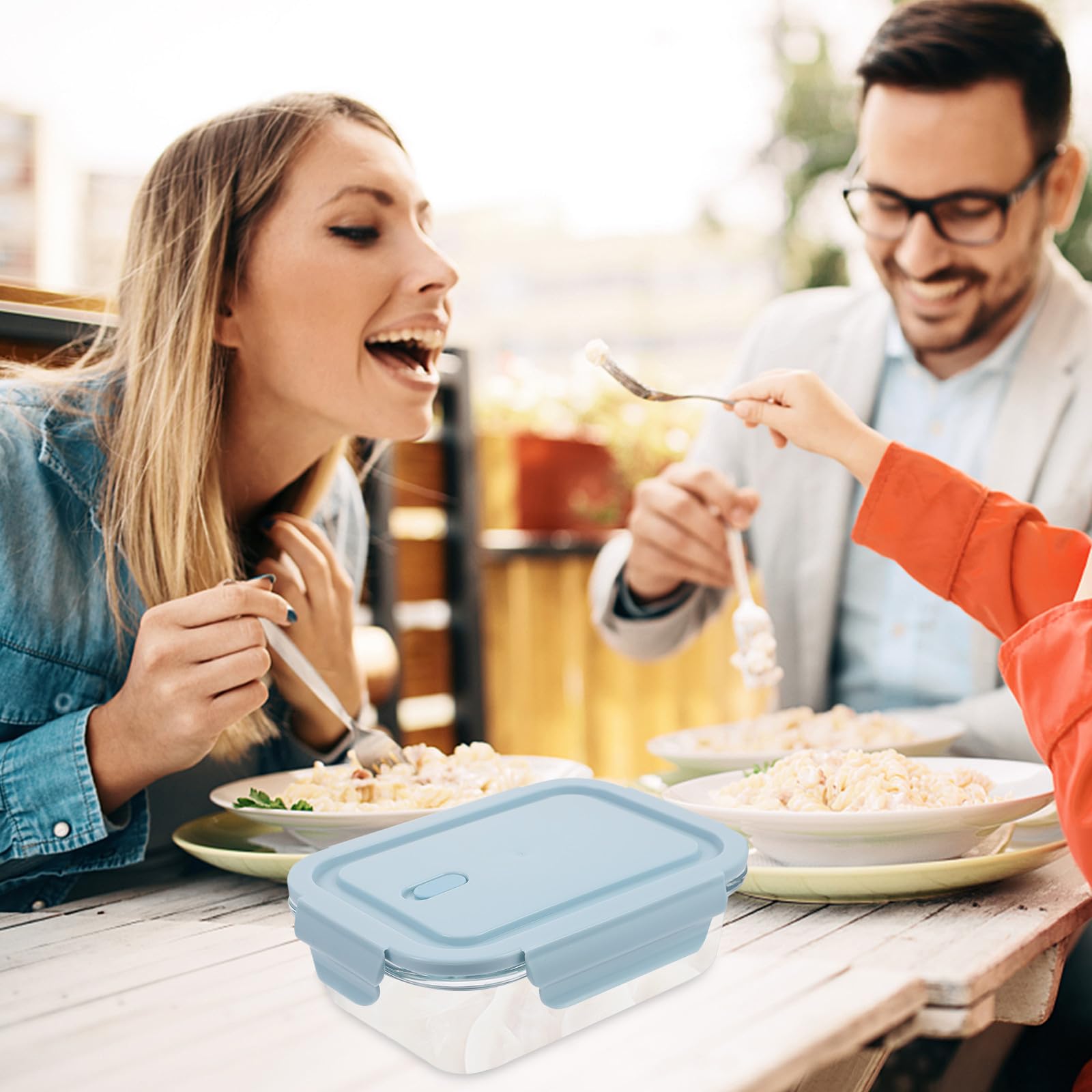 HEALLILY Porta Pranzo in Vetro Blu 3 Pezzi, Comodo per Scuola e Casa