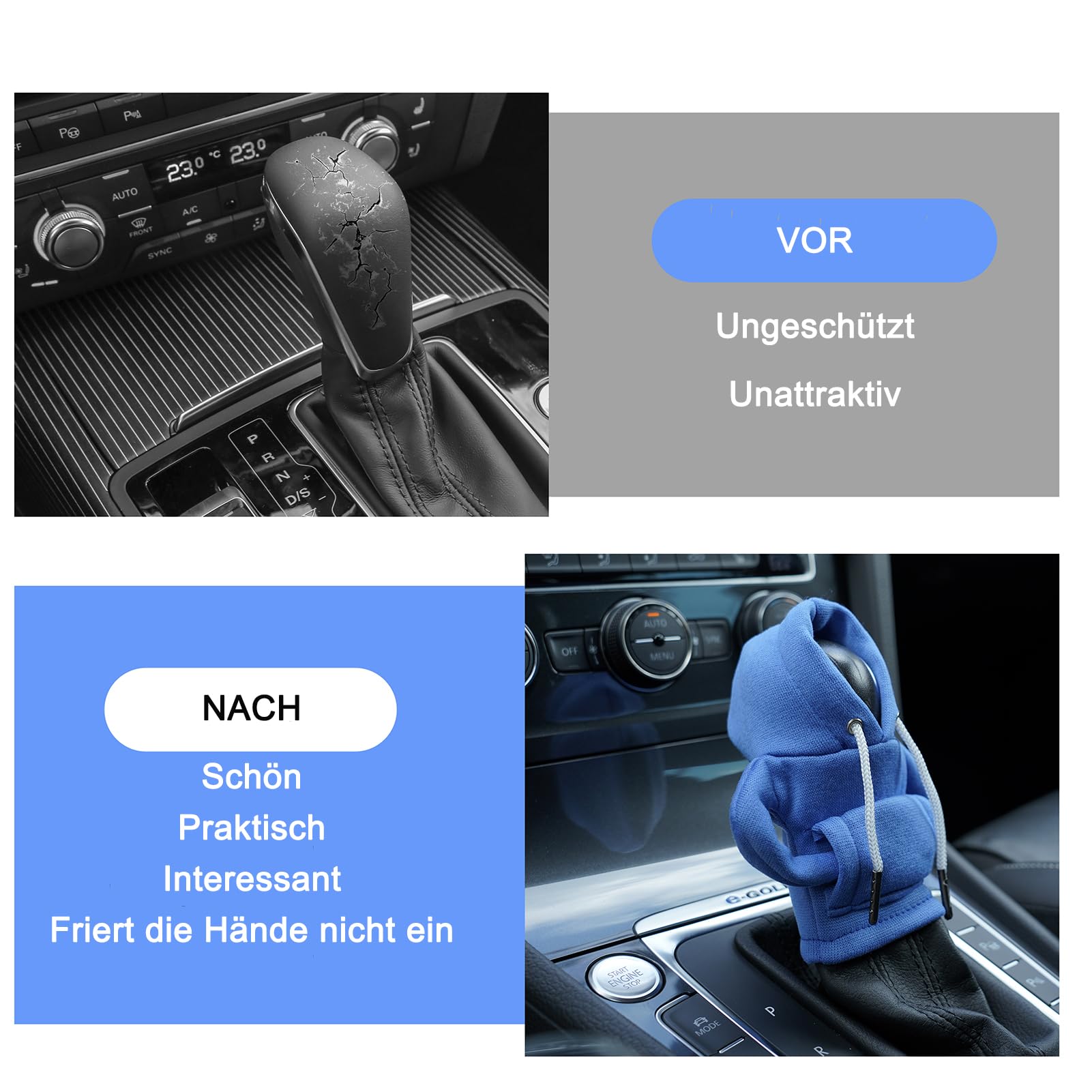 2er Set Auto Schaltknauf Abdeckung Mini Hoodie – Blau & Rot, Passt Auf Schalt- & Automatikgetriebe, Schützt Vor Kratzern, Maschinenwaschbar, Waschbar, Einfache Überzieh-Hülle