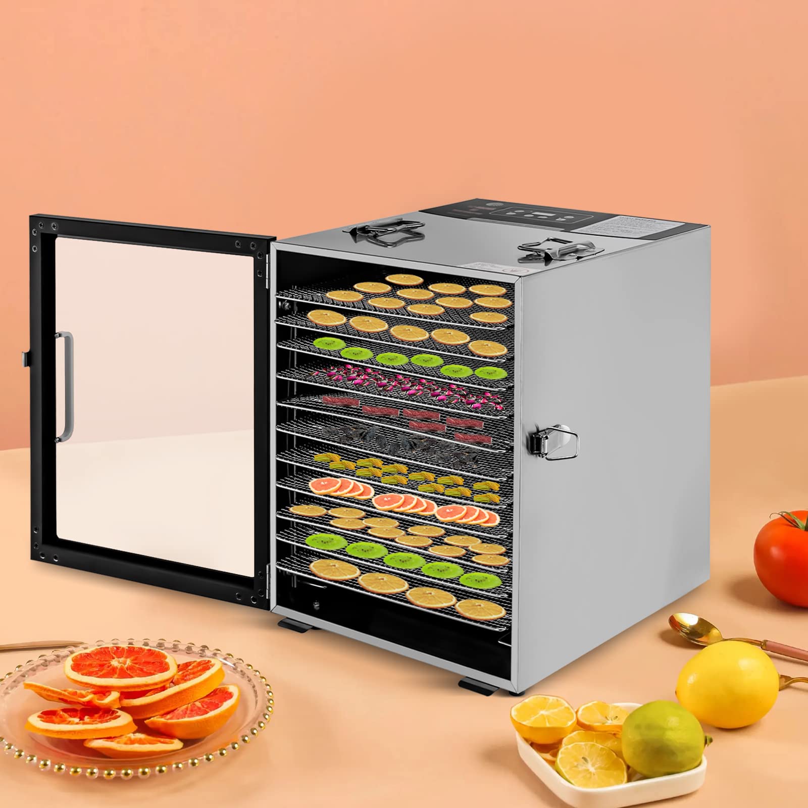 Suszarka do suszenia w zamrażarce, 800 W, 12 misek, 30-80 °C, czarno-srebrny, do warzyw, owoców, mięsa, do domu lub pracy