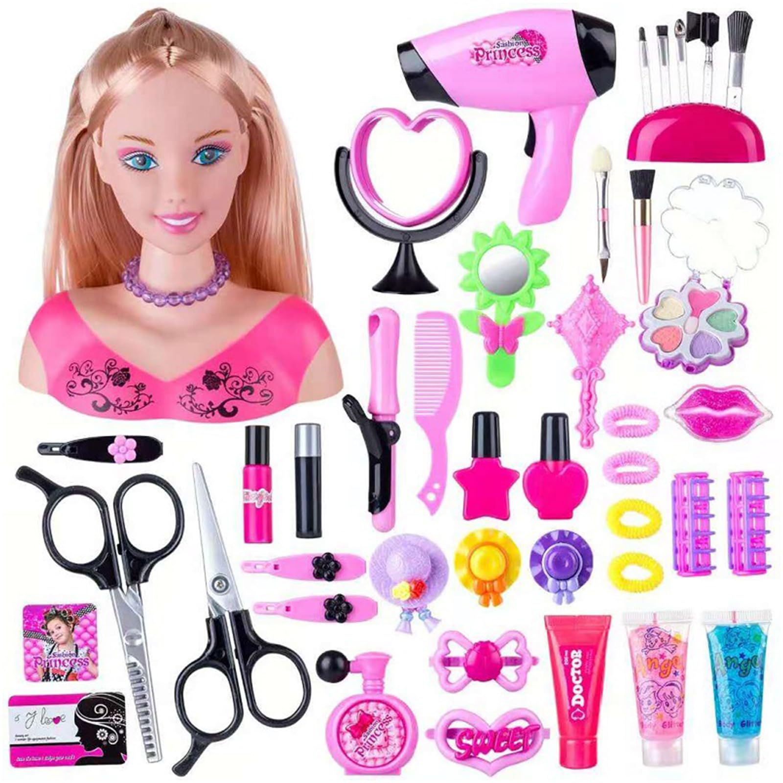 1 Cabeza de muñeca para el Cabello para peinar y Maquillaje muñeca de Cabello para niñas Accesorios de Maquillaje Realista Colorido para niñas cumpleaños Regalos de acción de Gracias muñeca para muñe
