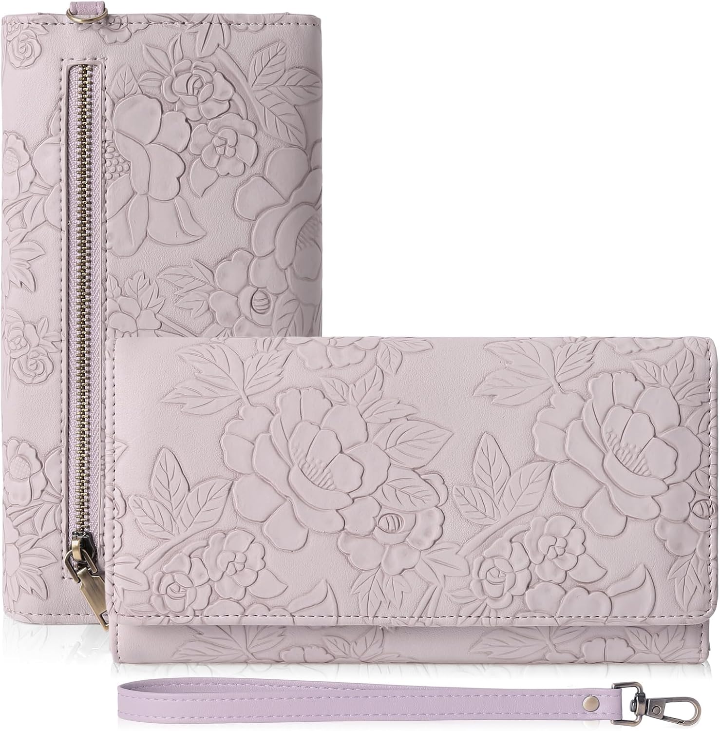 GAEKEAO Women's Trifold Vegan Leather Wallet RFID Blocking Wristlet Clutch - 12 Card Slots, 3 ID Windows, Long Purse for Cards, Cash, Phone