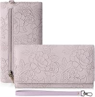 GAEKEAO Women's Trifold Vegan Leather Wallet RFID Blocking Wristlet Clutch - 12 Card Slots, 3 ID Windows, Long Purse for Cards, Cash, Phone