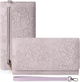 GAEKEAO Women's Trifold Vegan Leather Wallet RFID Blocking Wristlet Clutch - 12 Card Slots, 3 ID Windows, Long Purse for Cards, Cash, Phone
