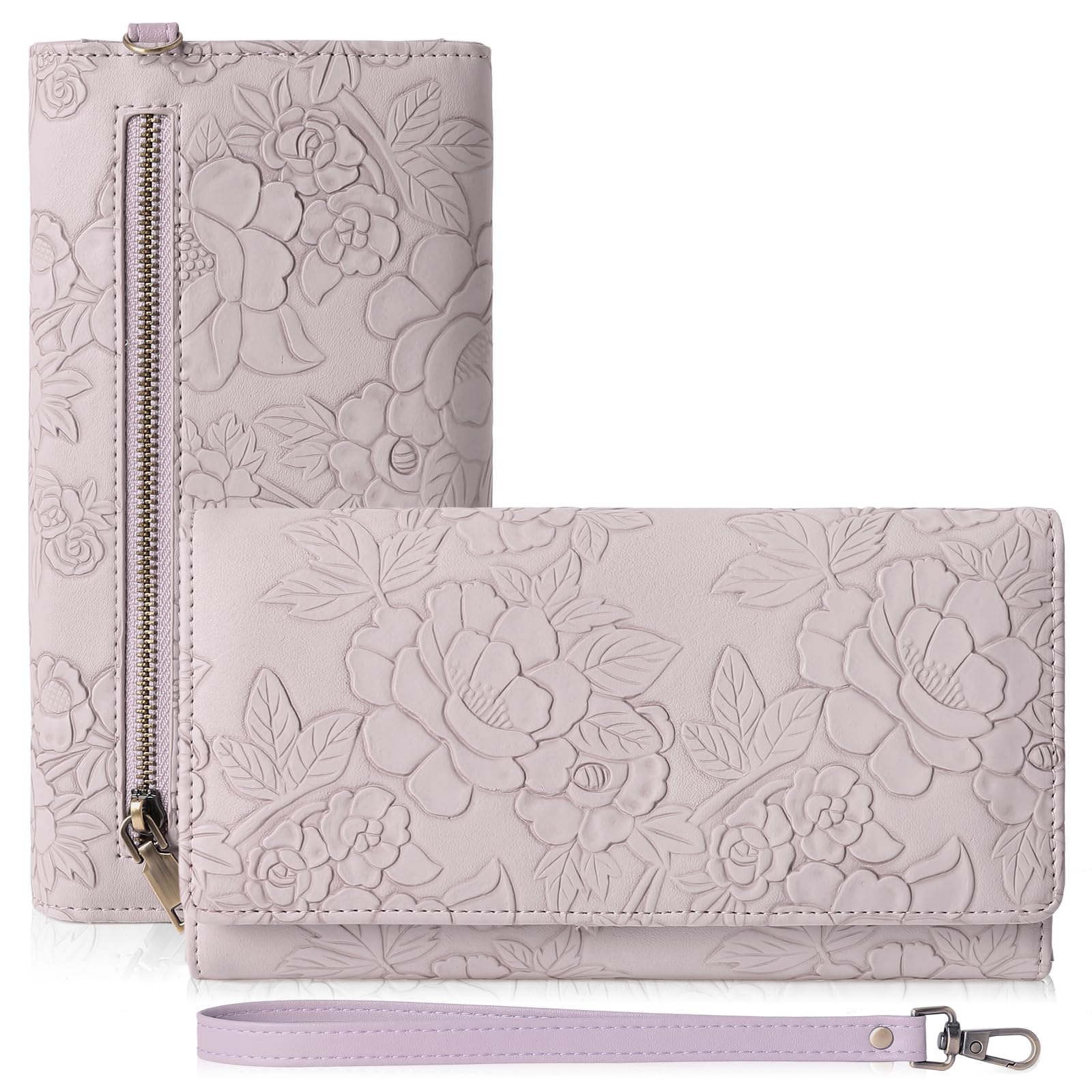 Photo 1 of GAEKEAO Wallets for Women Vegan Leather RFID Blocking Card Holder Trifold Ladies Long Purse Wristlet Clutch with 3 ID Windows