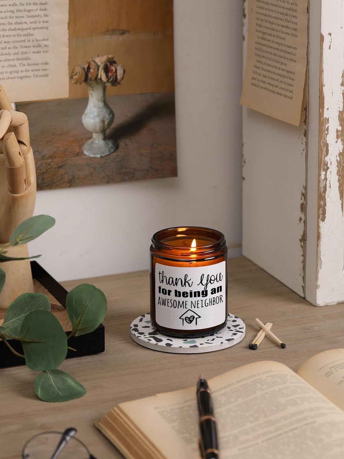 Best Neighbor Gift,Housewarming Gifts for Neighbors,New Home Candle for Neighbor,Rose & Sandalwood Scented Candles,7oz - Image 5