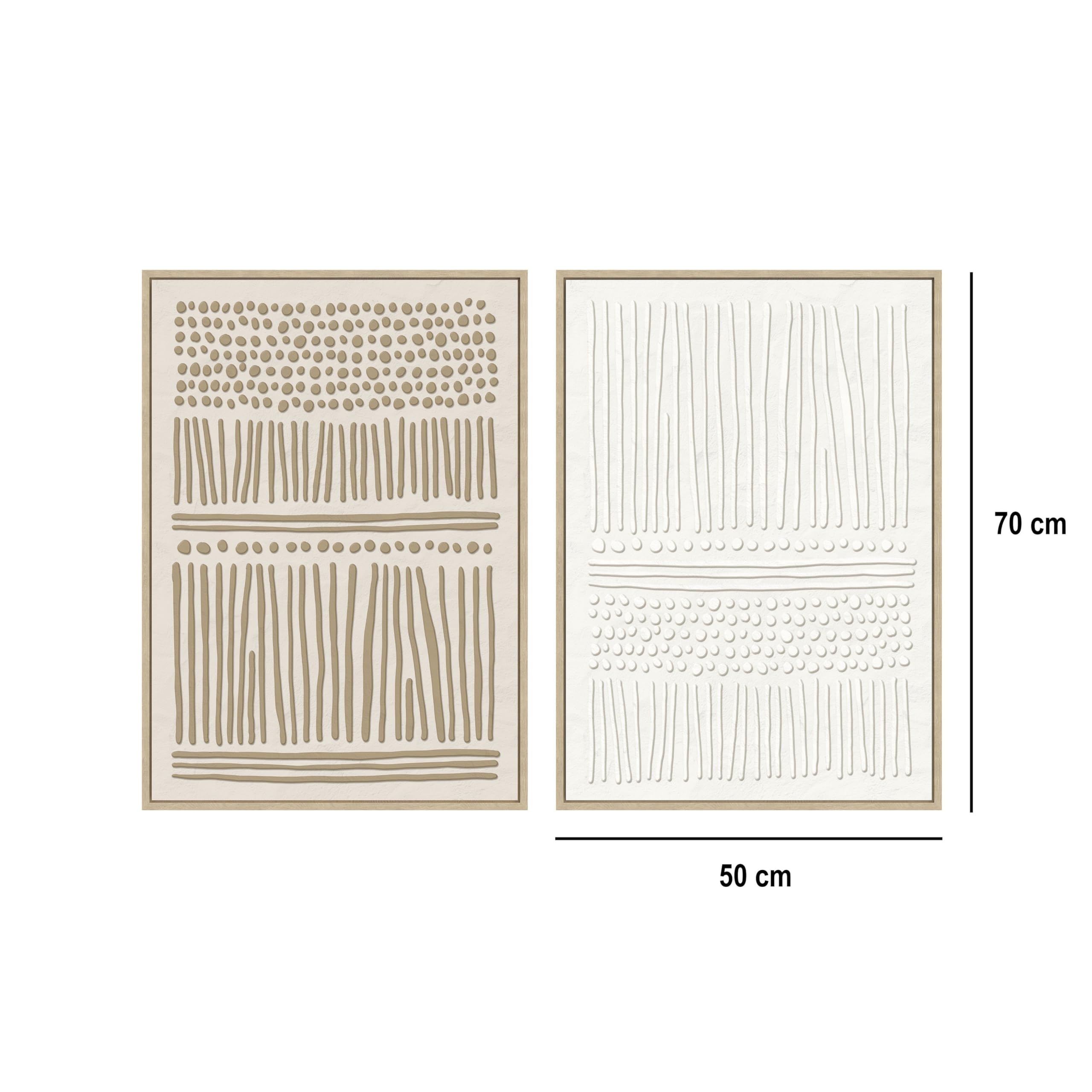 CASASELECCION Set de 2 cuadros decorativos de lienzo con marco. Con dibujo abstracto en color beige. Medidas: 50x70 cm.