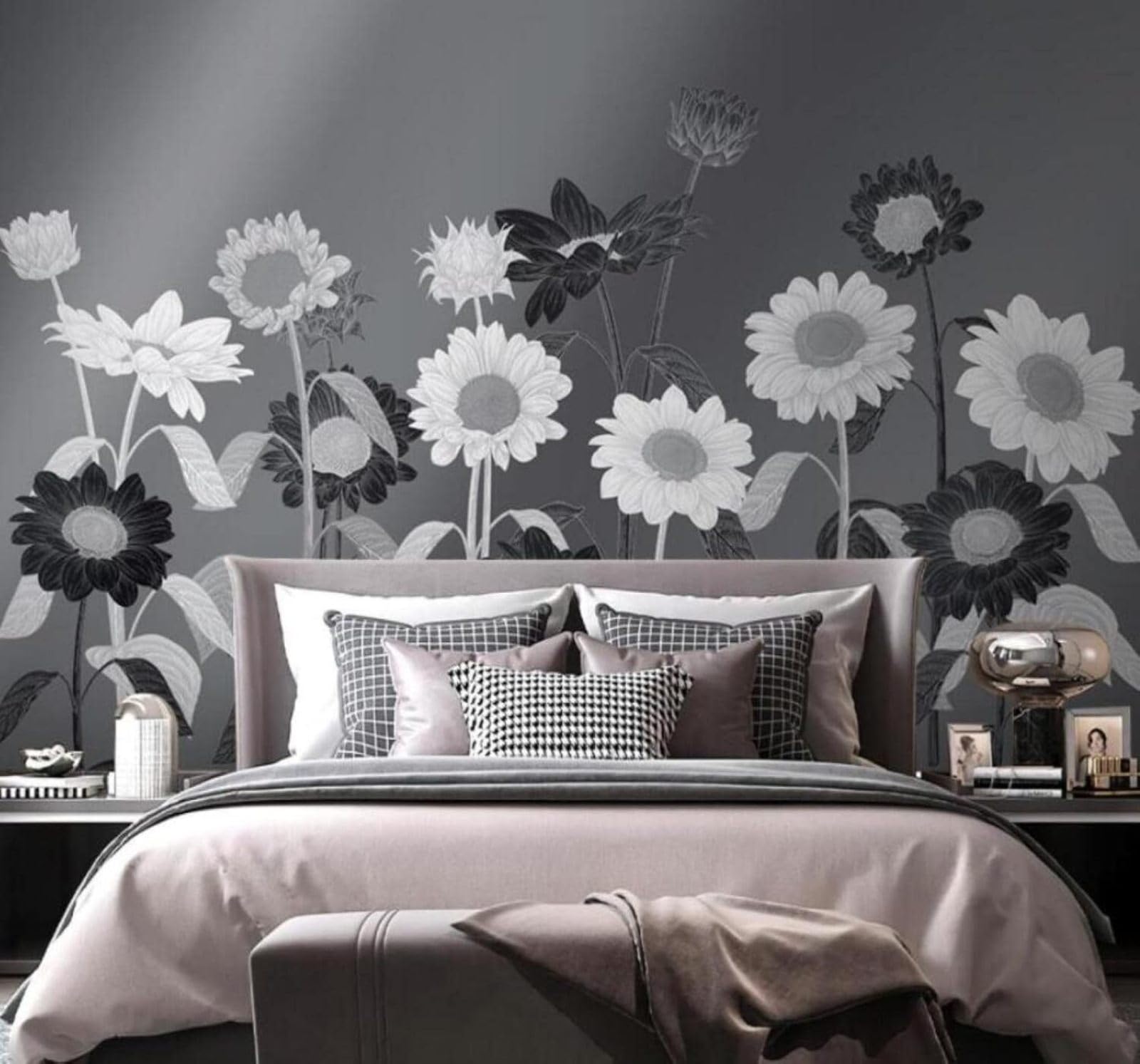 Xlming 350Cm×256Cm(B×H) Minimalist Three Dimensional Hand Drawn Plants Sunflowers 3D Wallpaper Luxury Silk Study Dining Feature Sofa Grey Bedroom Living Room Tv Decorative Wall-350Cm×256Cm