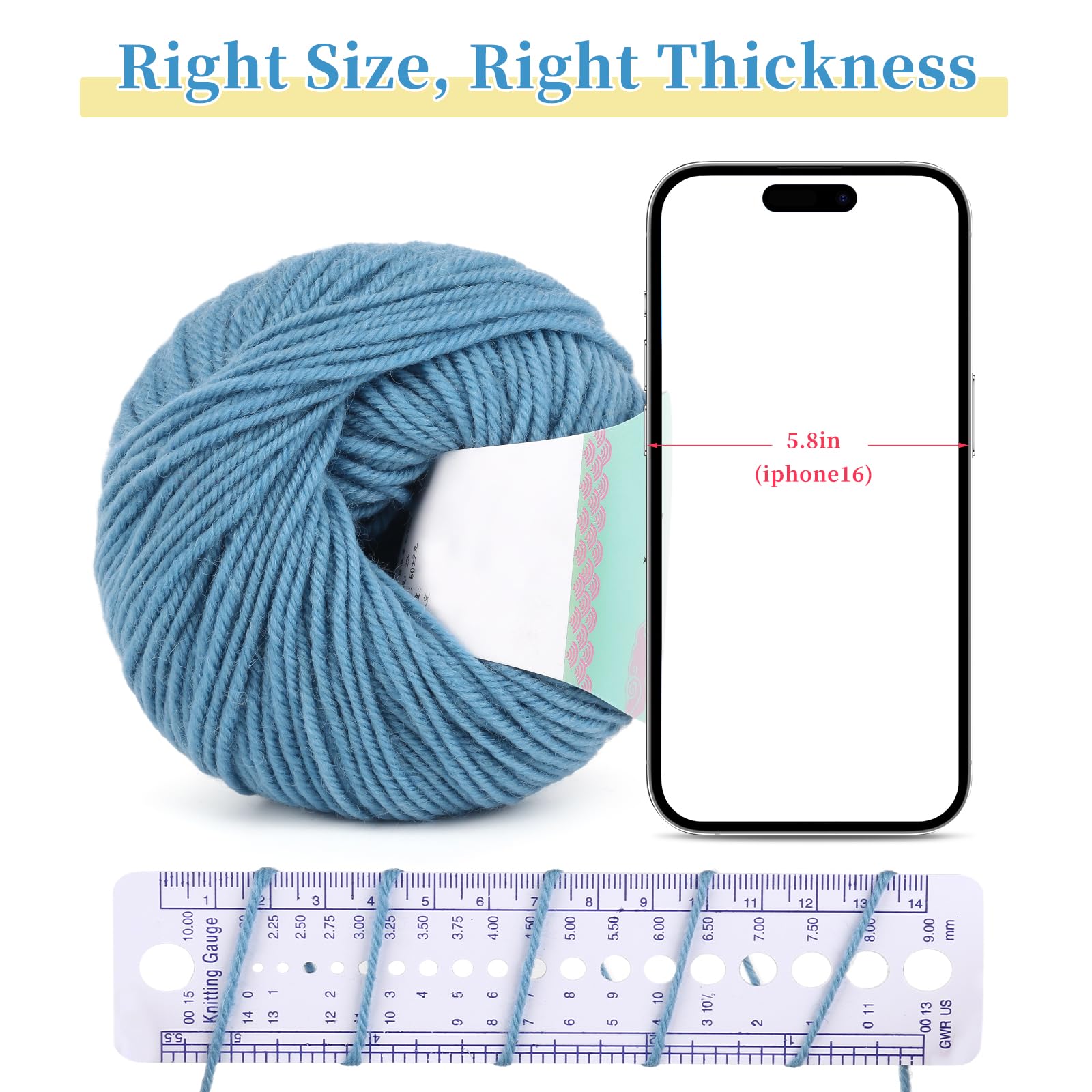 Coopay Wollgarn zum Häkeln, 600 g Wollmischgarn zum Stricken, 12 Stück | 60 % Wolle, 40 % Polyester, 50 g, #3 DK (hell), Häkelgarn für Kleidung, Schals, Decken, Schals, (Blaue Familie)