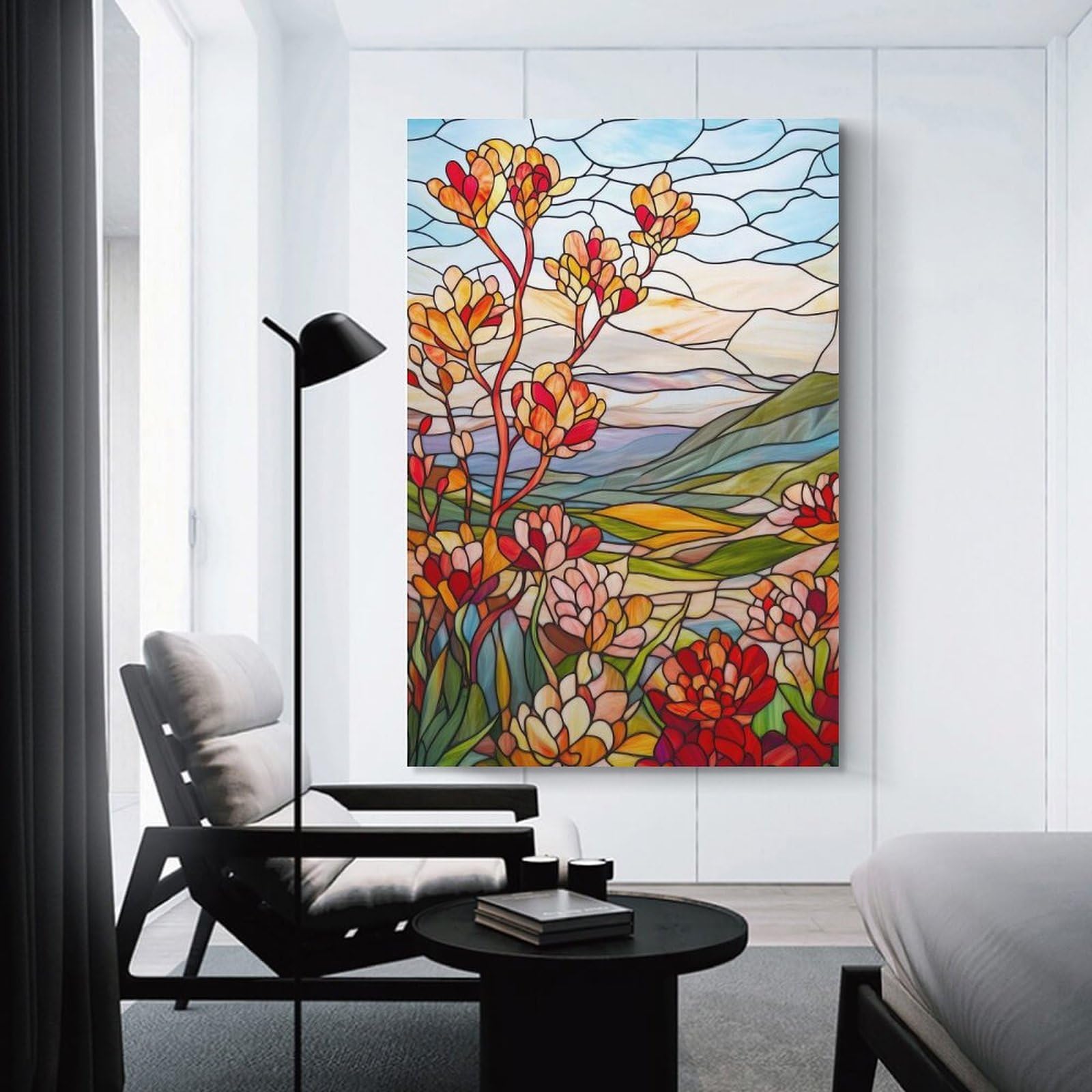 Junmoney Stained Glass Landscape Hanging Wall Art 16x24inch(40x60cm), for Small Homes, Bedrooms Or Open Spaces, An Easy Choice for New Home Styling