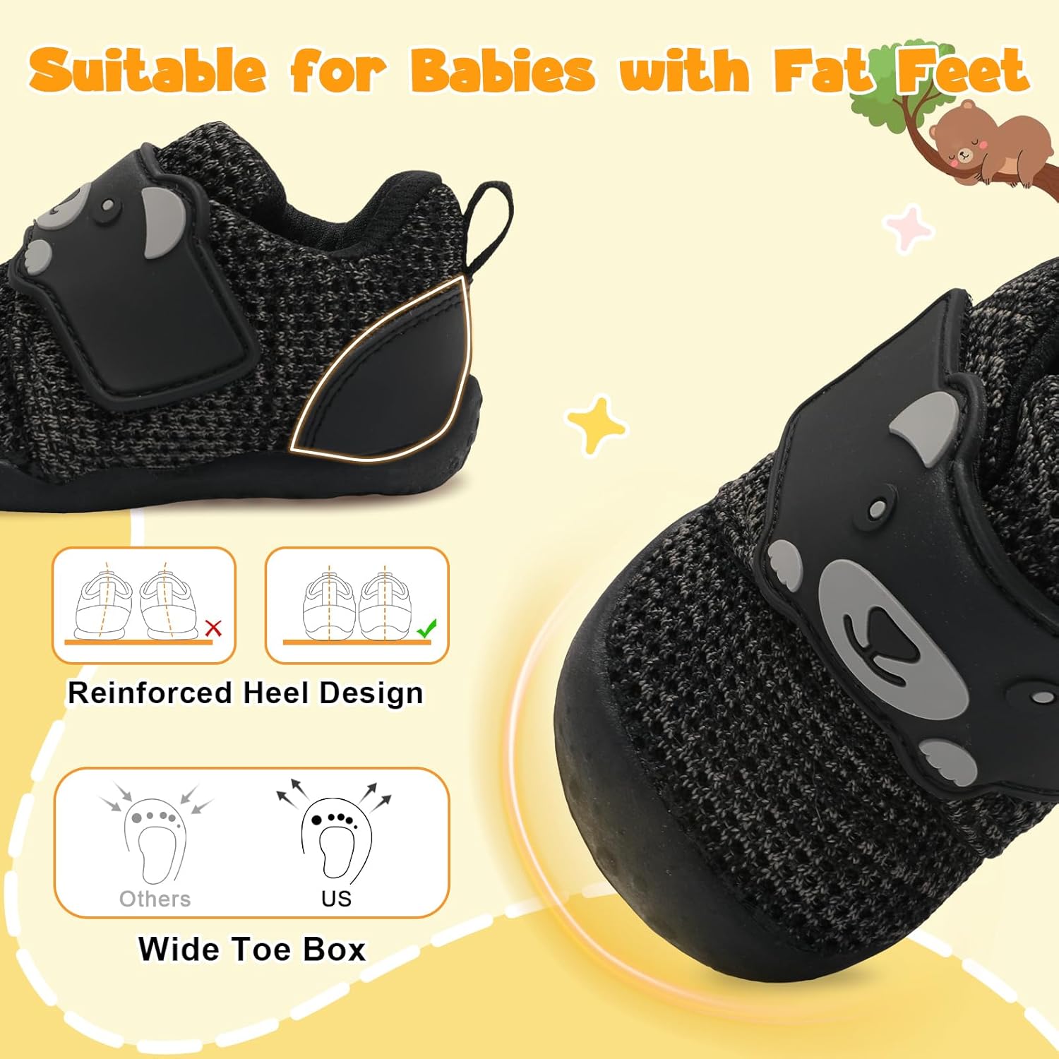 FEETCITY Baby Walking Shoes Wide Baby Shoes Boys Girls Infant Sneakers Crib Shoes Breathable Toddler Barefoot Shoes Slip On Shoes - Image 4