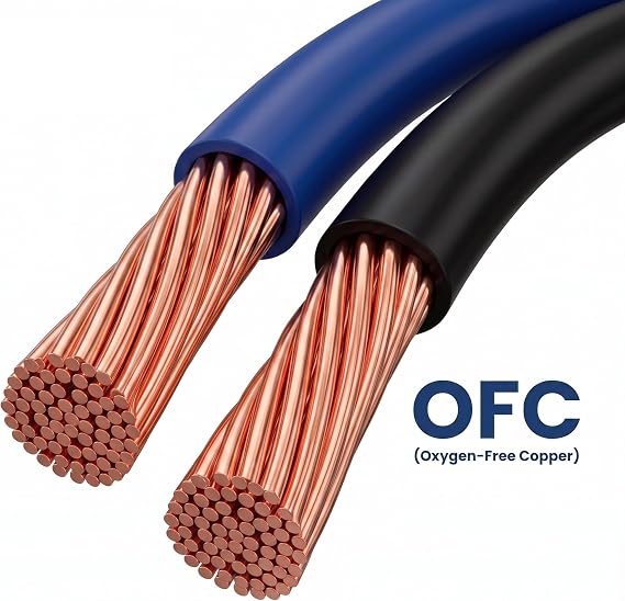 JAVEX 14-Gauge AWG Audio Speaker Wire (50 FT), [OFC Oxygen-Free Copper] HighFlex Thin Flat Cable for Automotive Car Stereo, HI-FI Stereo, Home Theater, Blue/Black