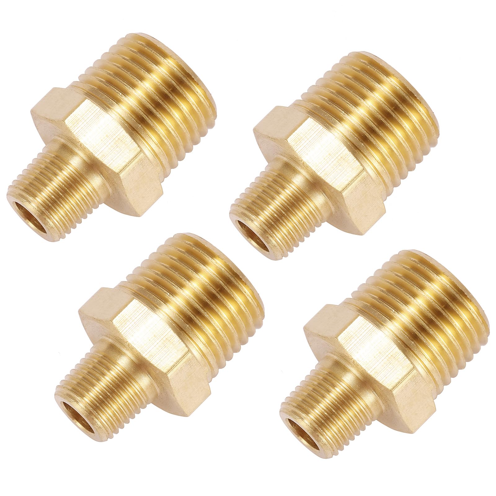 Sanpaint 4 Pack Solid Brass Pipe Fitting, Hex Nipple, 1/8" x 3/8" NPT Male Pipe Adapter (O.D x O.D: 3/8'' x 5/8'')