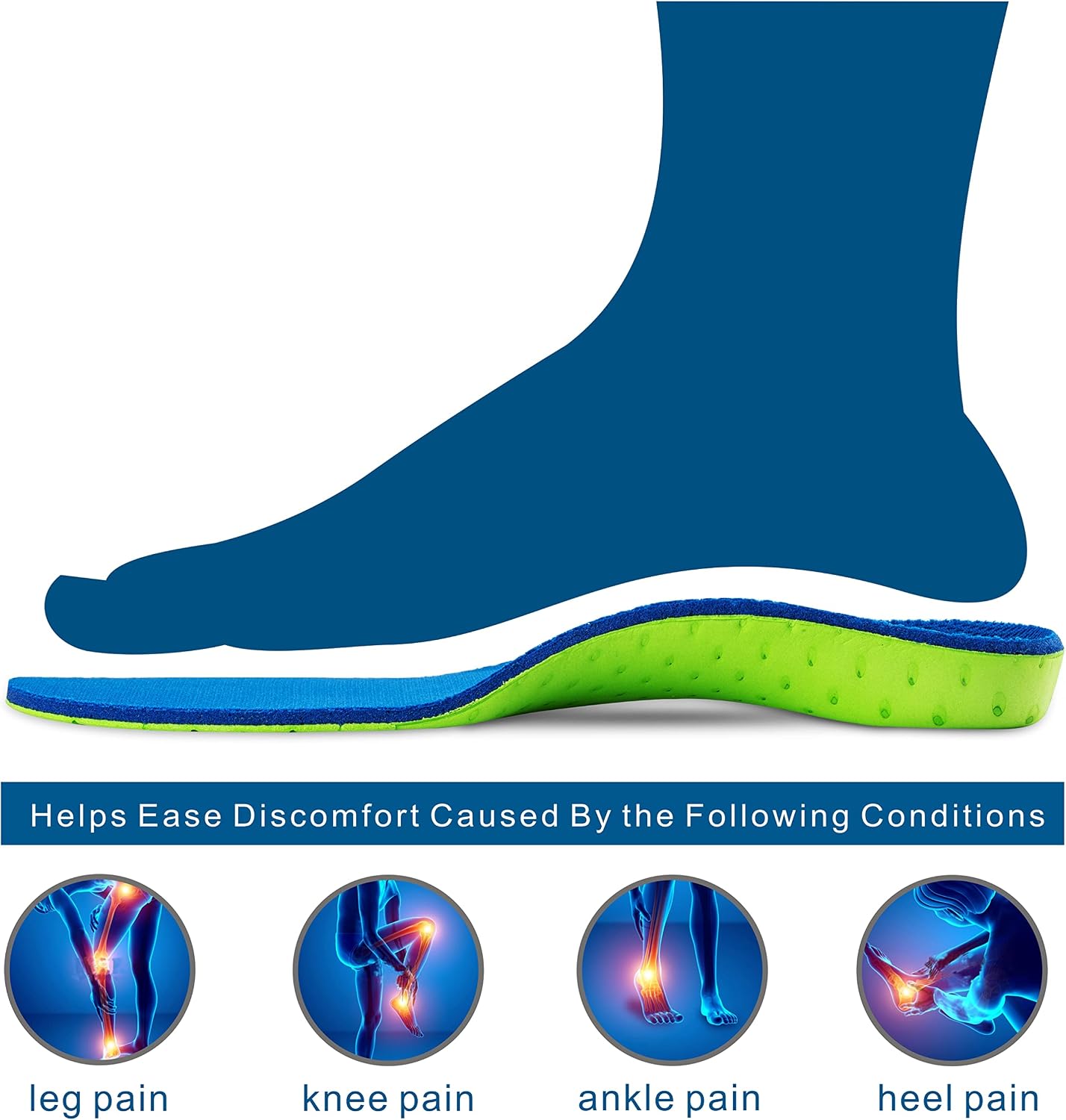 High Arch Support Plantar Fasciitis Insoles Orthotic Inserts for Flat Feet and Over Pronation (S Women8.5-10 Men8-9)