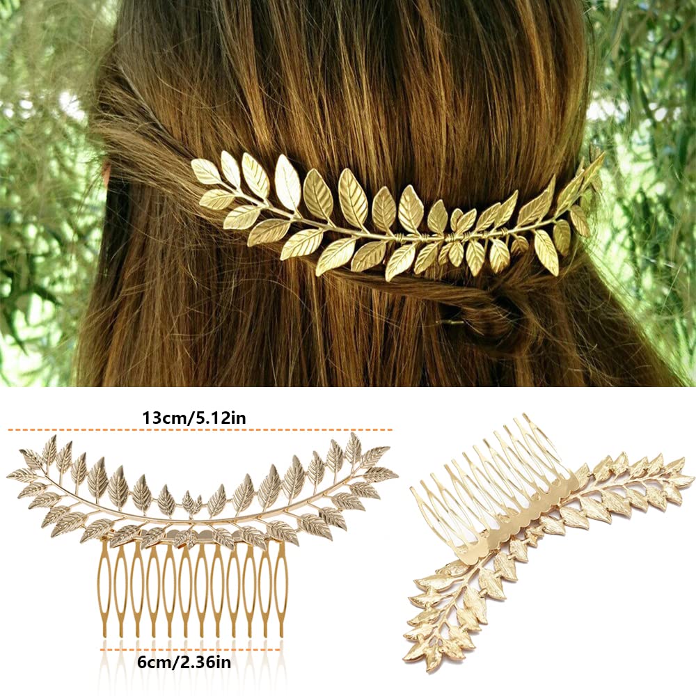 6 Pack Vintage Hair Side Combs Metal for Women Girl, Bridal Leaf Decorative Clips Gold French Twist Hair Slide Comb with Teeth Grip for Bride Wedding Headpiece Hair Accessories - Image 3