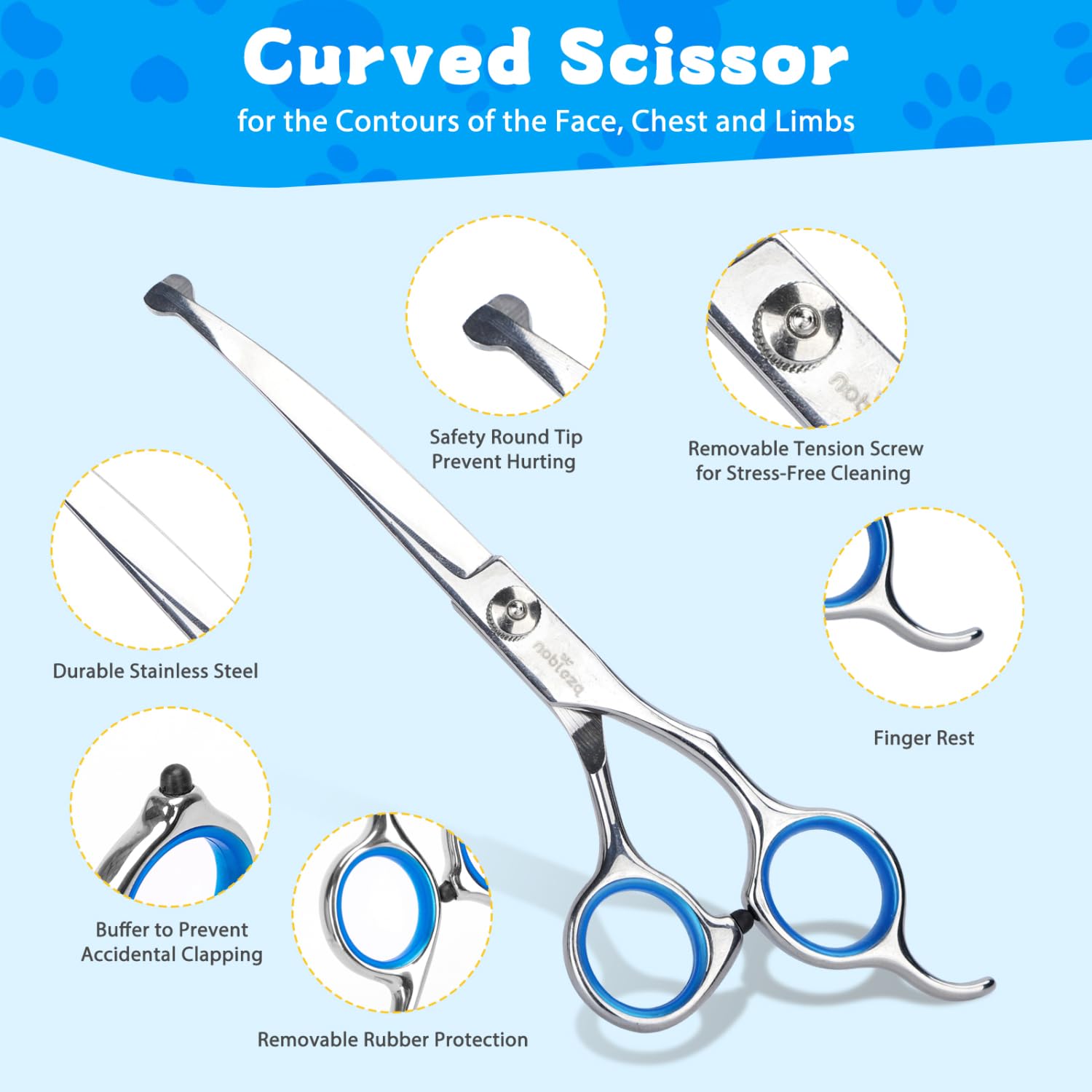Nobleza 5 in 1 Dog Grooming Scissors, Dog Grooming Kit, Pet Thinning Curved Straight Scissors Groom Set including Dogs Comb - Image 2