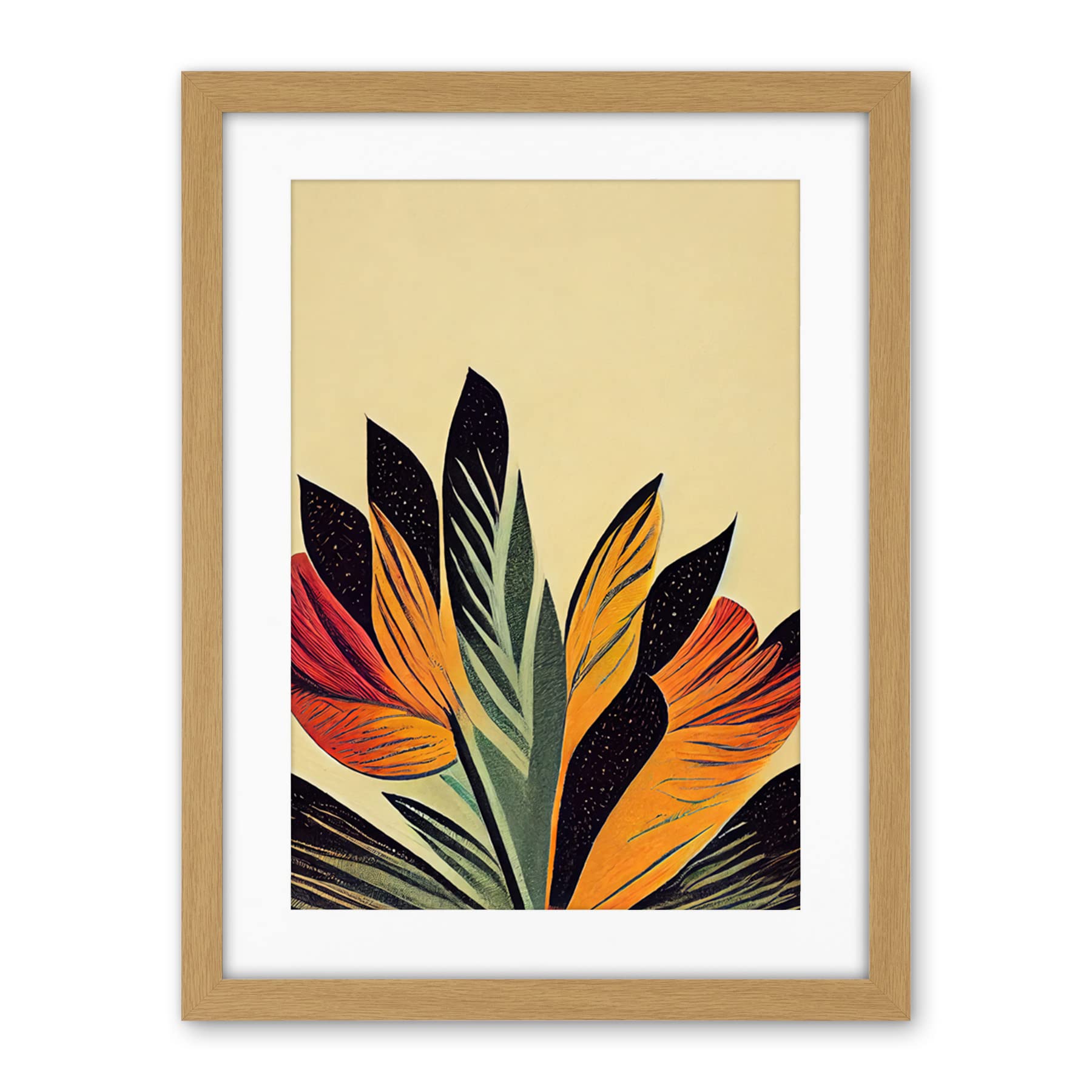 Wee Blue Coo Abstract Retro Art Nouveau Flowers In Bloom Black Gold Artwork Framed Wall Art Print 18X24 Inch